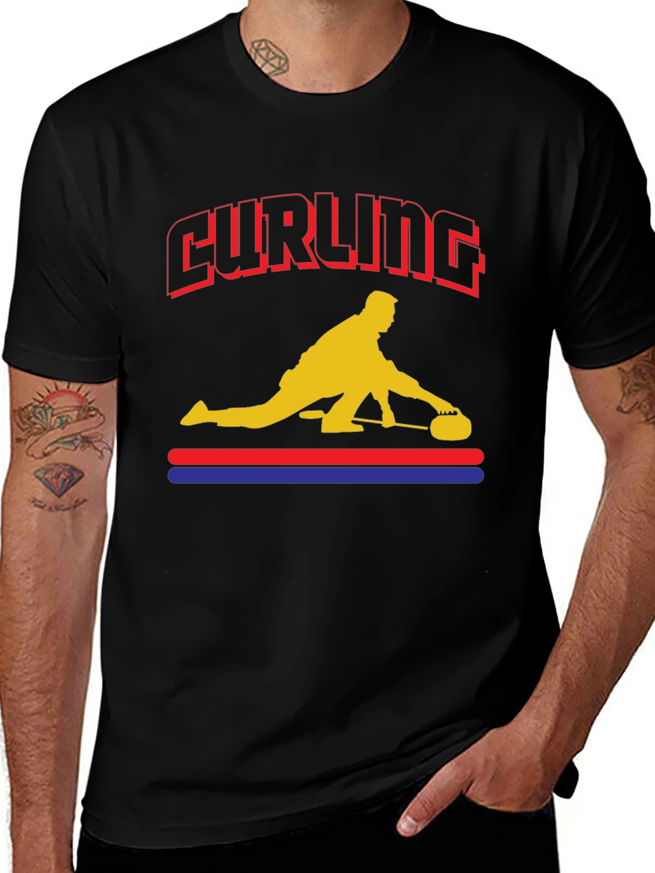 Curling Player Graphic T-Shirt - Novelty Design