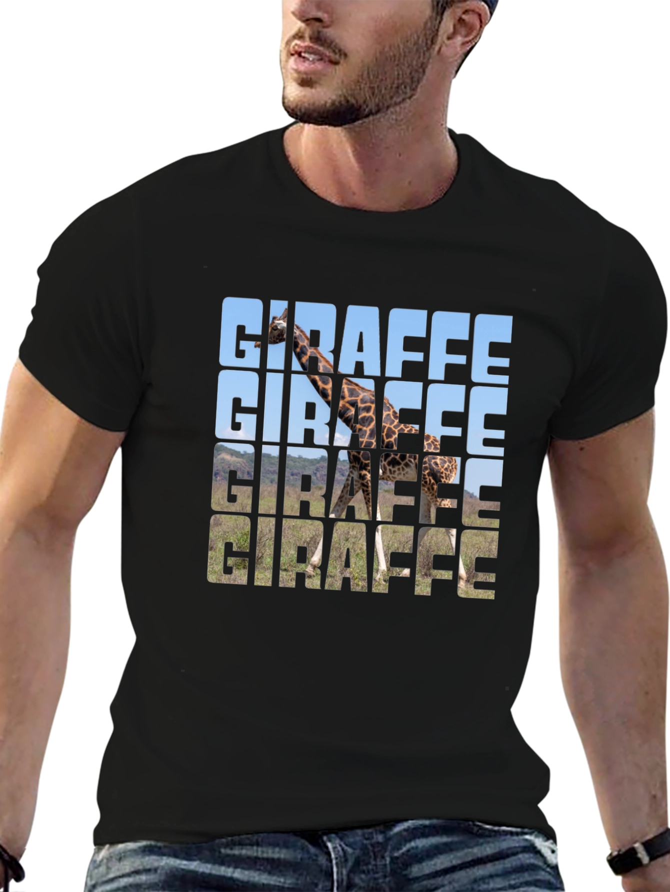 Giraffe Print Black T-Shirt - Animal Lover Tee