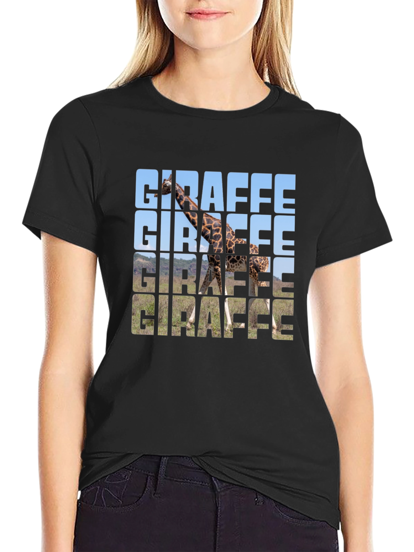 Giraffe Print Black T-Shirt - Animal Lover Tee