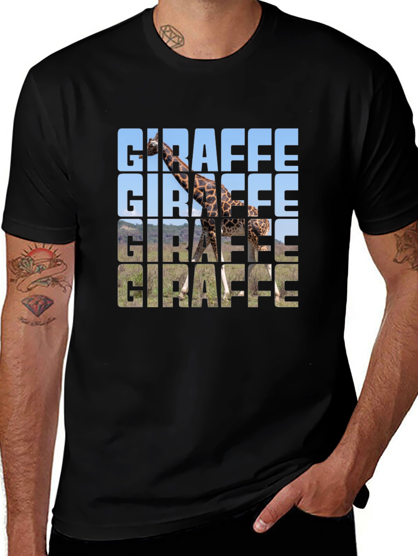Giraffe Print Black T-Shirt - Animal Lover Tee