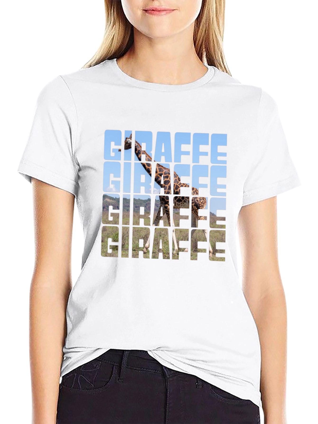 Giraffe Print Black T-Shirt - Animal Lover Tee