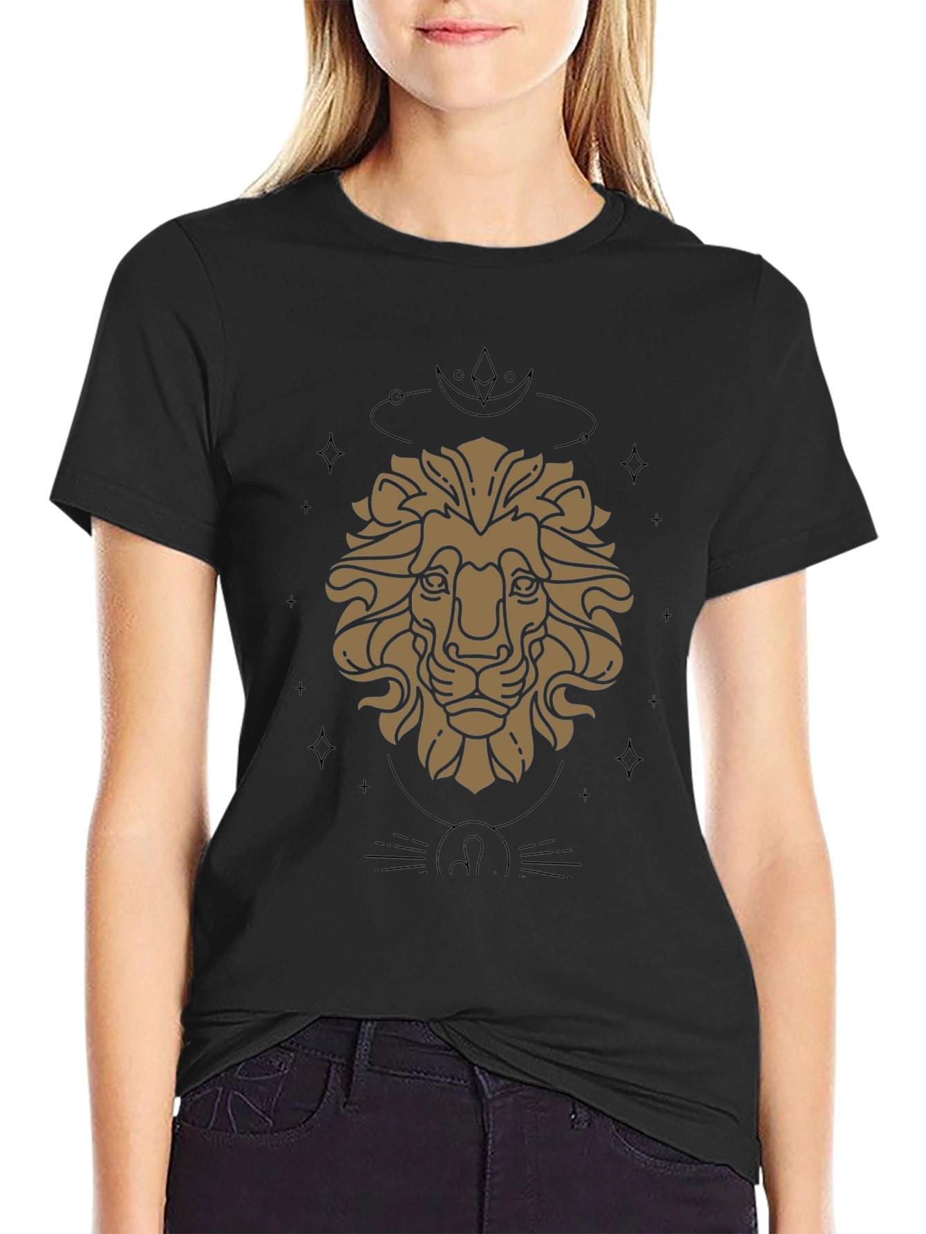 Zodiac Lion Graphic Tee - Stylish Black Cotton T-Shirt