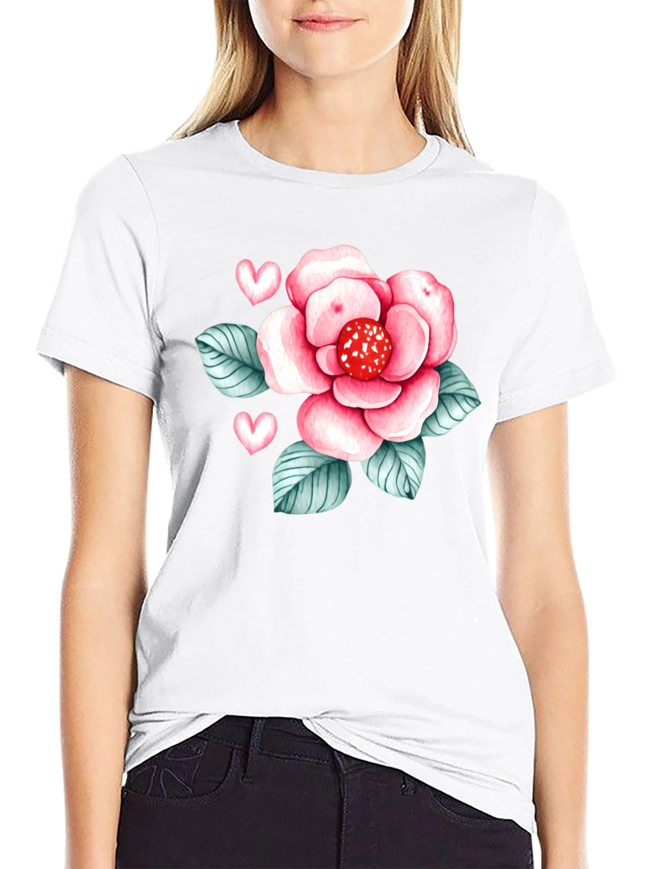Floral Heart Graphic Tee - Stylish Black Shirt