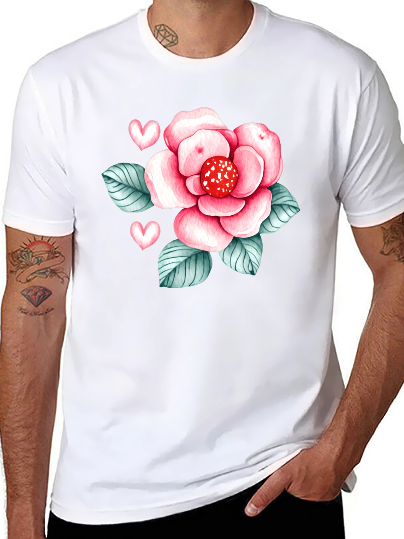 Floral Heart Graphic Tee - Stylish Black Shirt