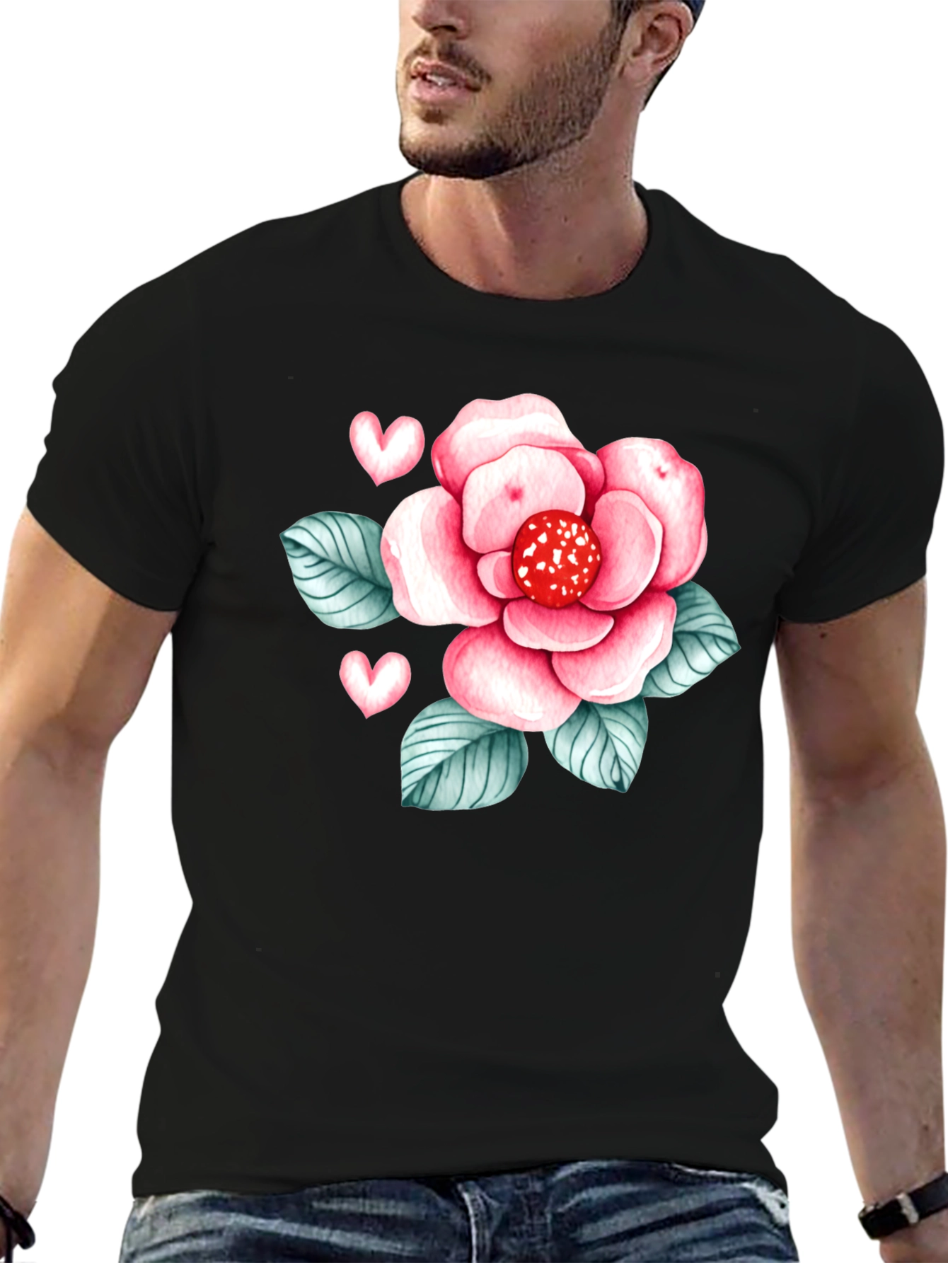 Floral Heart Graphic Tee - Stylish Black Shirt