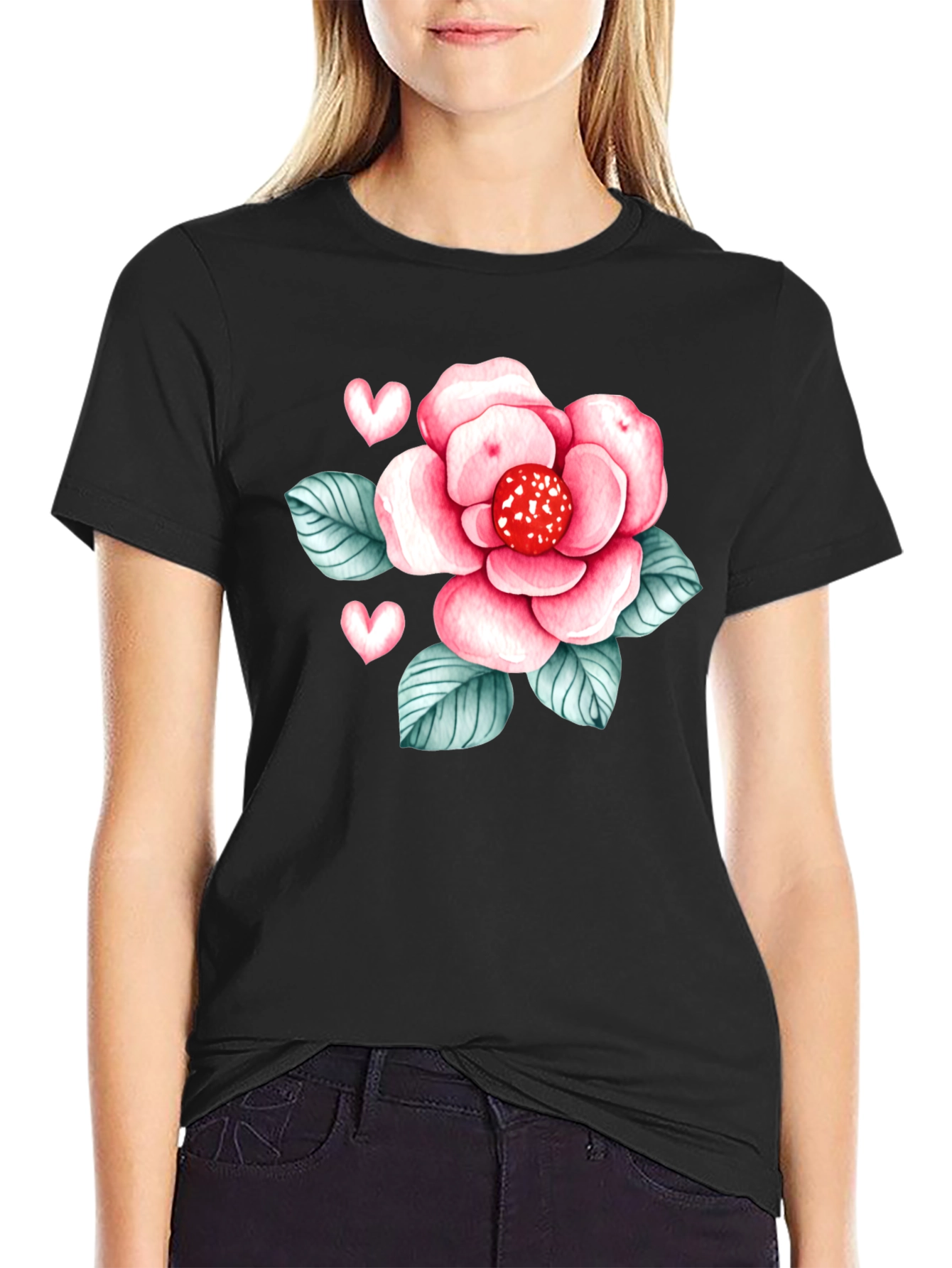 Floral Heart Graphic Tee - Stylish Black Shirt