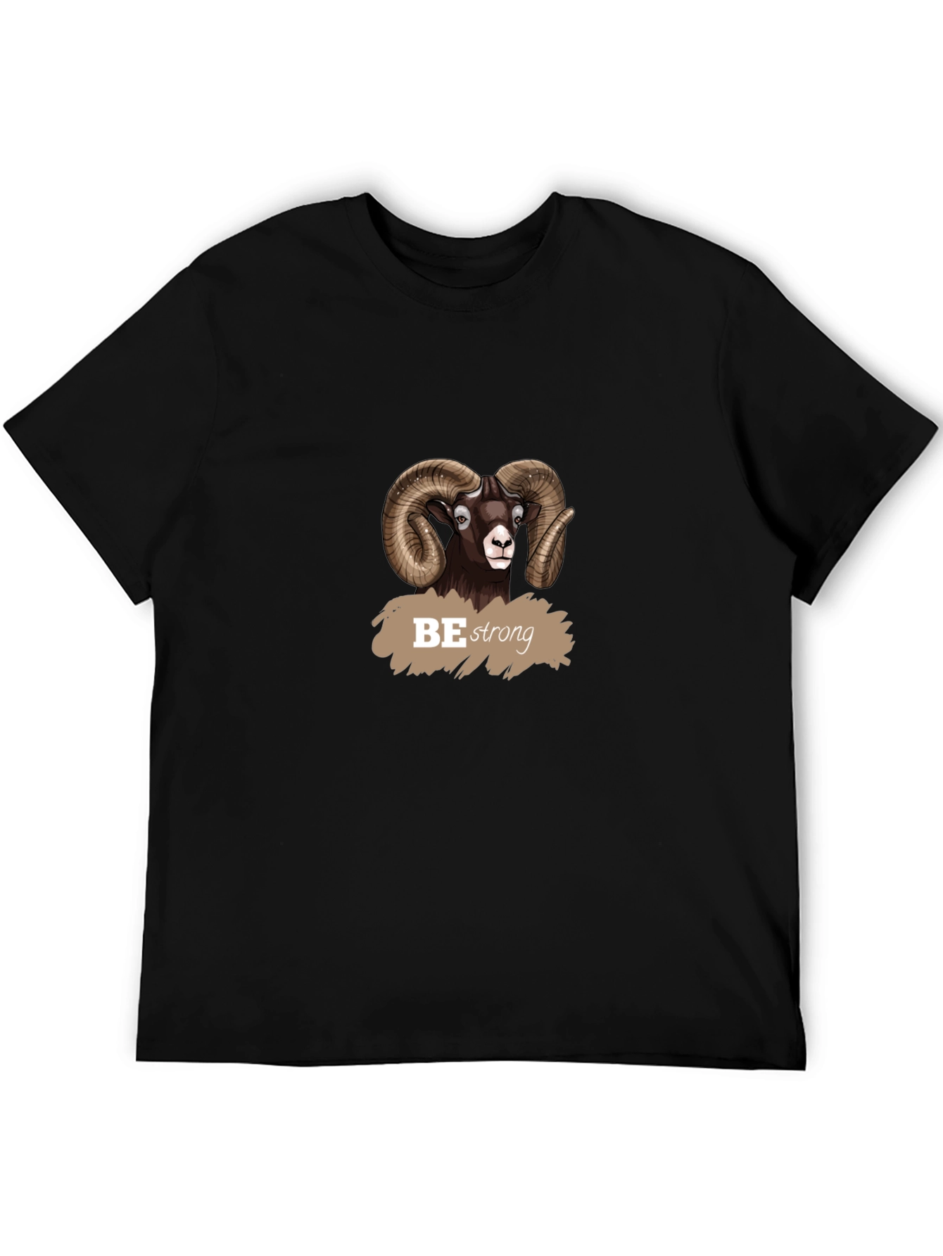 Be Strong Ram Graphic Tee - Black Cotton T-Shirt