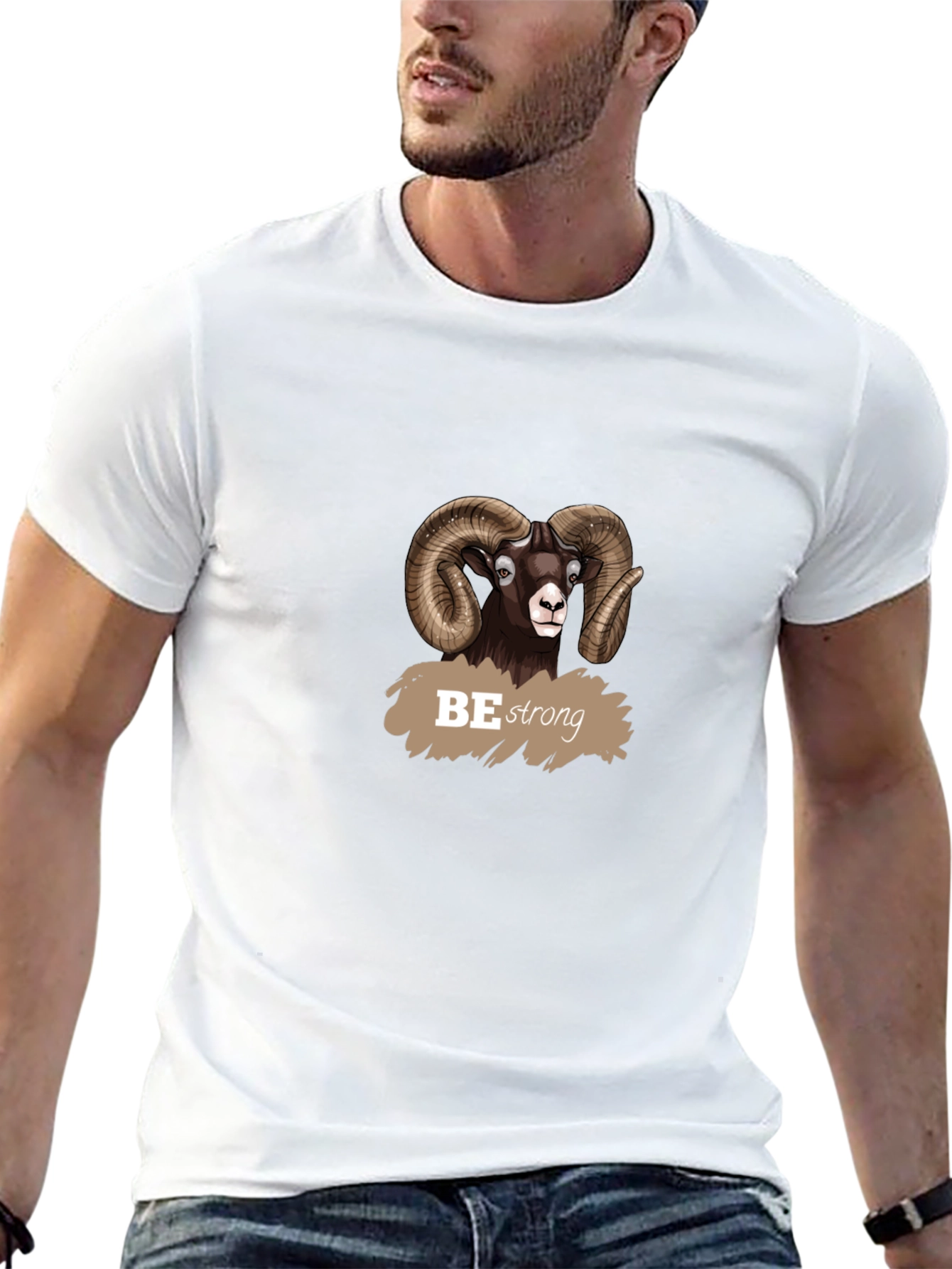 Be Strong Ram Graphic Tee - Black Cotton T-Shirt