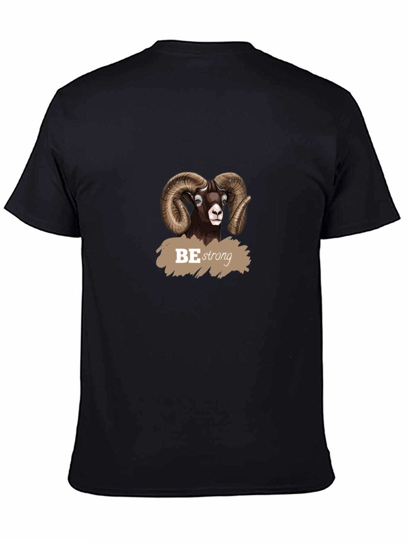 Be Strong Ram Graphic Tee - Black Cotton T-Shirt