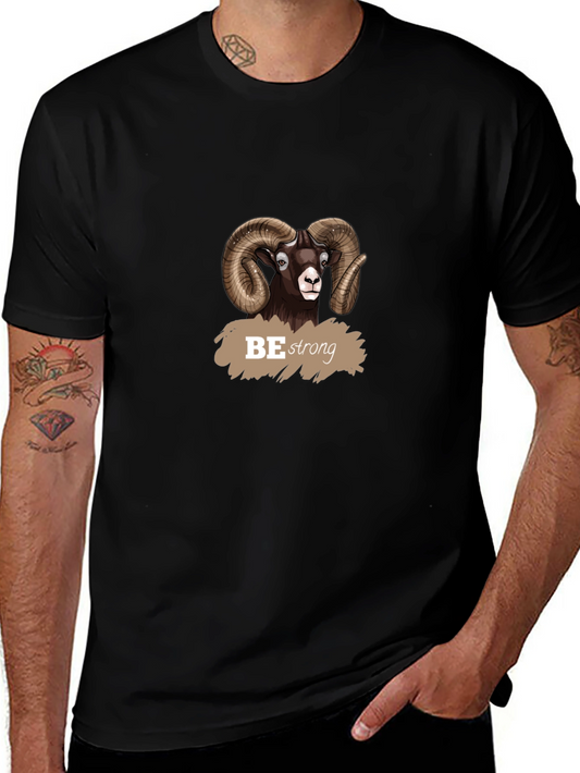 Be Strong Ram Graphic Tee - Black Cotton T-Shirt