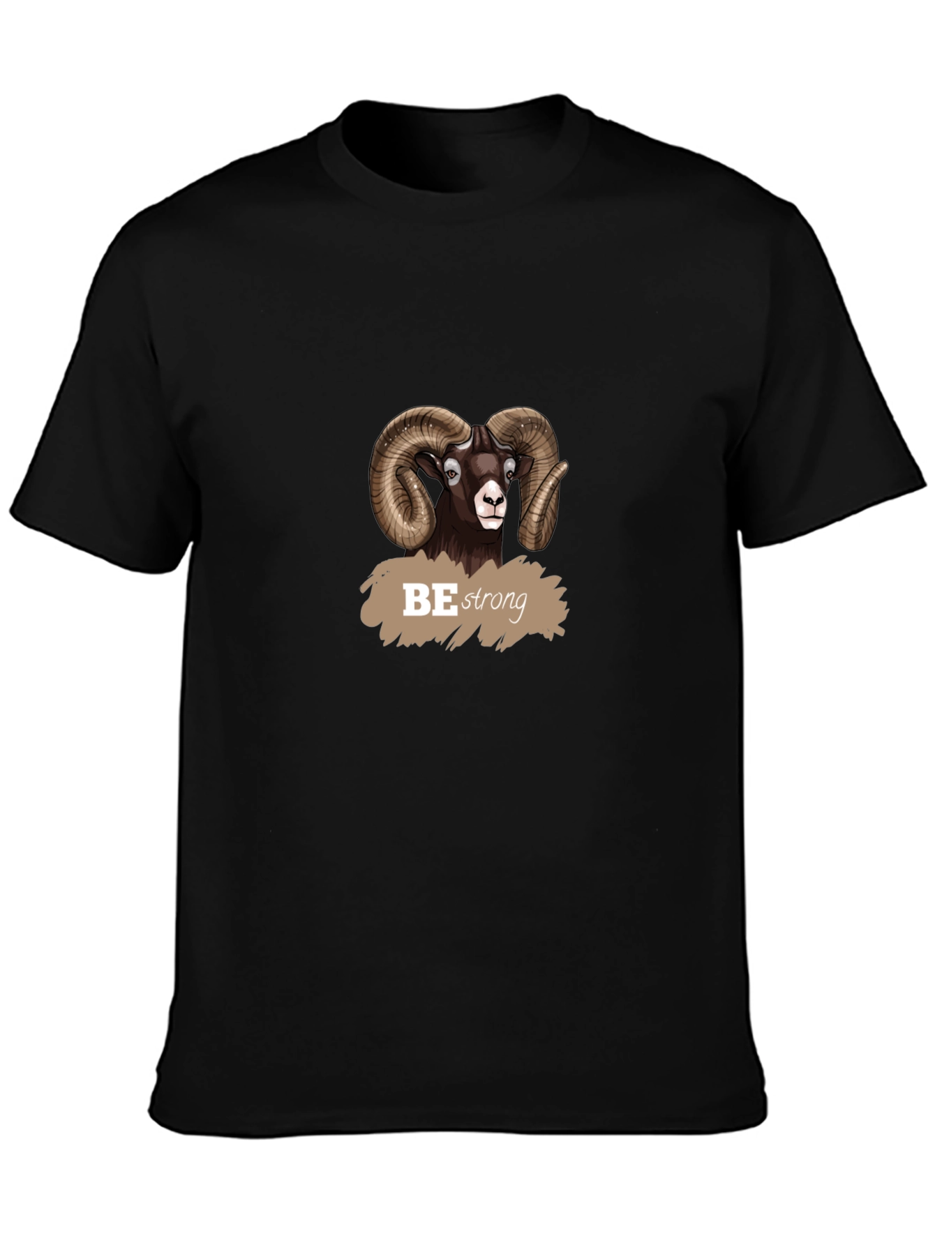 Be Strong Ram Graphic Tee - Black Cotton T-Shirt
