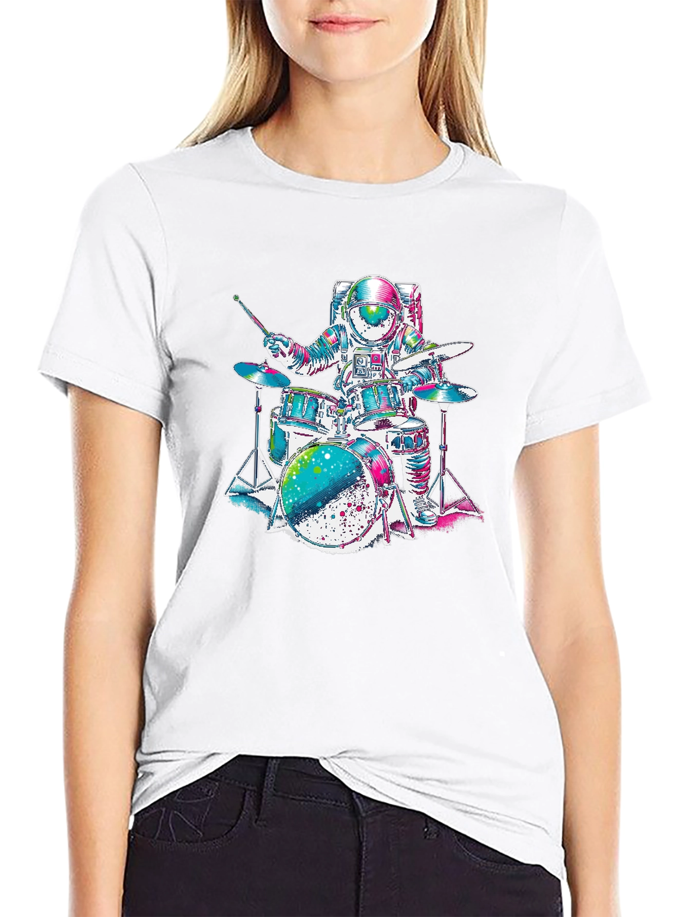 Astronaut Drummer Graphic T-Shirt - Space Rocker Tee