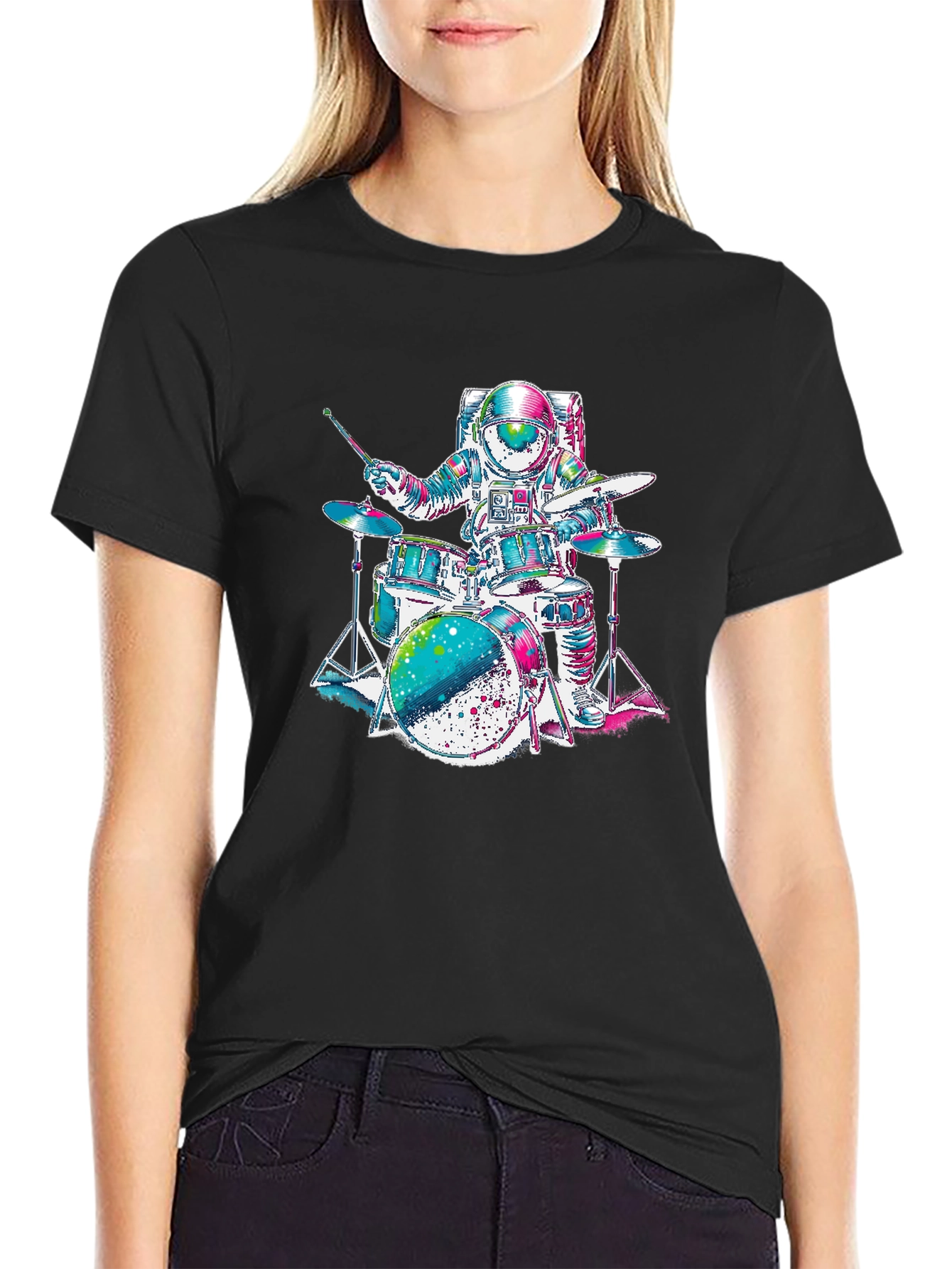 Astronaut Drummer Graphic T-Shirt - Space Rocker Tee