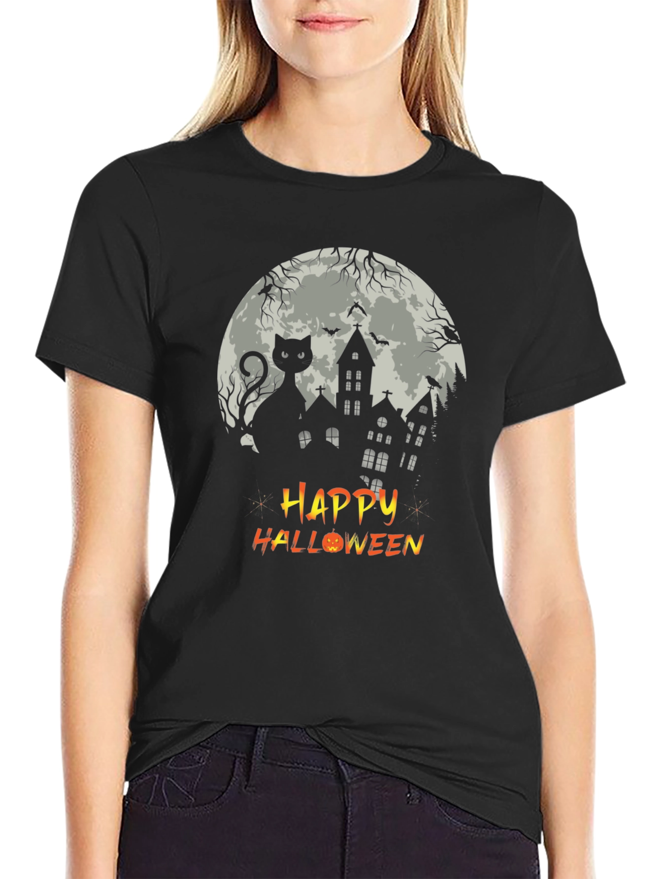 Halloween Black Cat T-Shirt - Spooky Season Tee