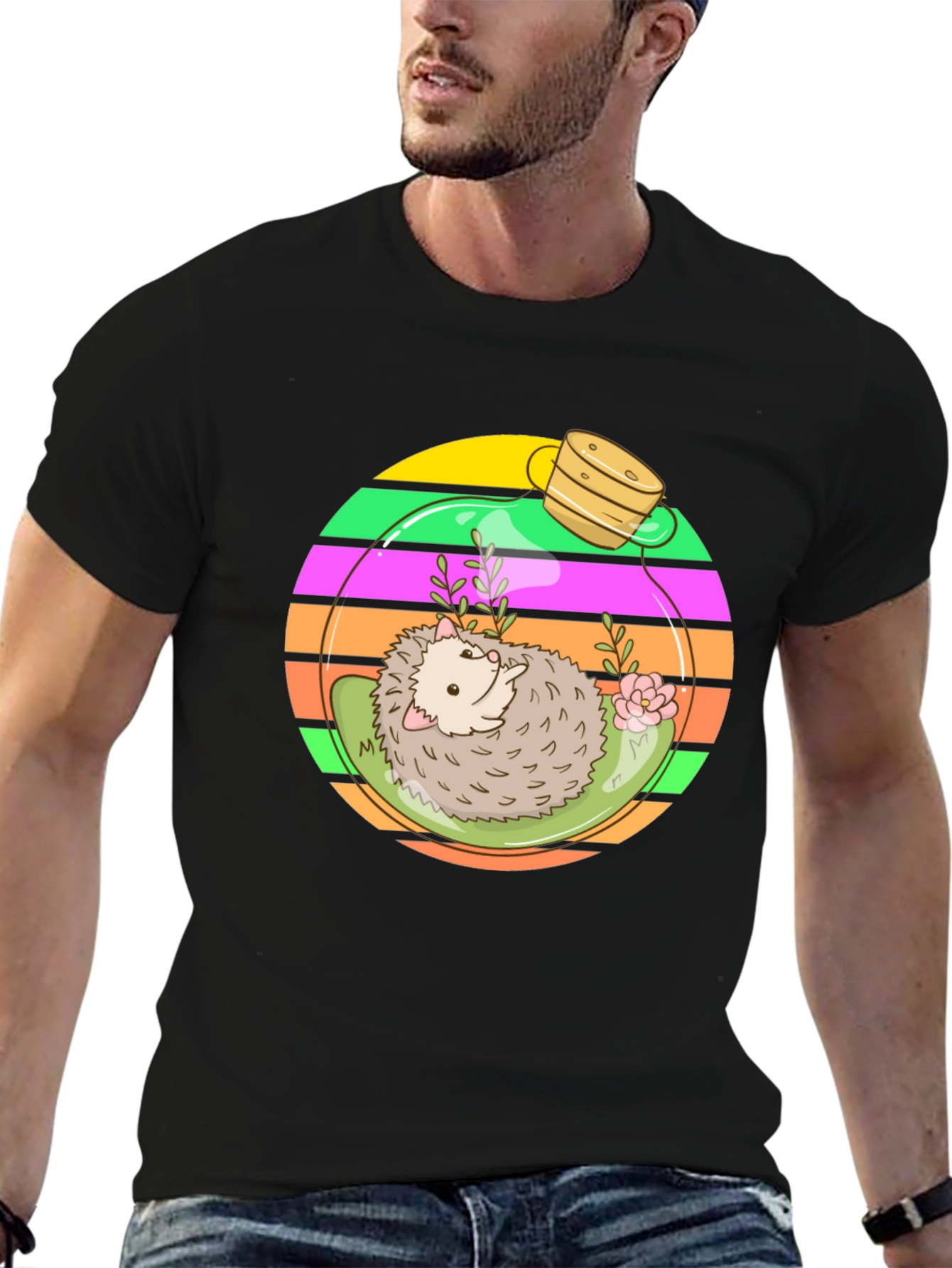 Hedgehog Terrarium Graphic Tee - Novelty T-Shirt