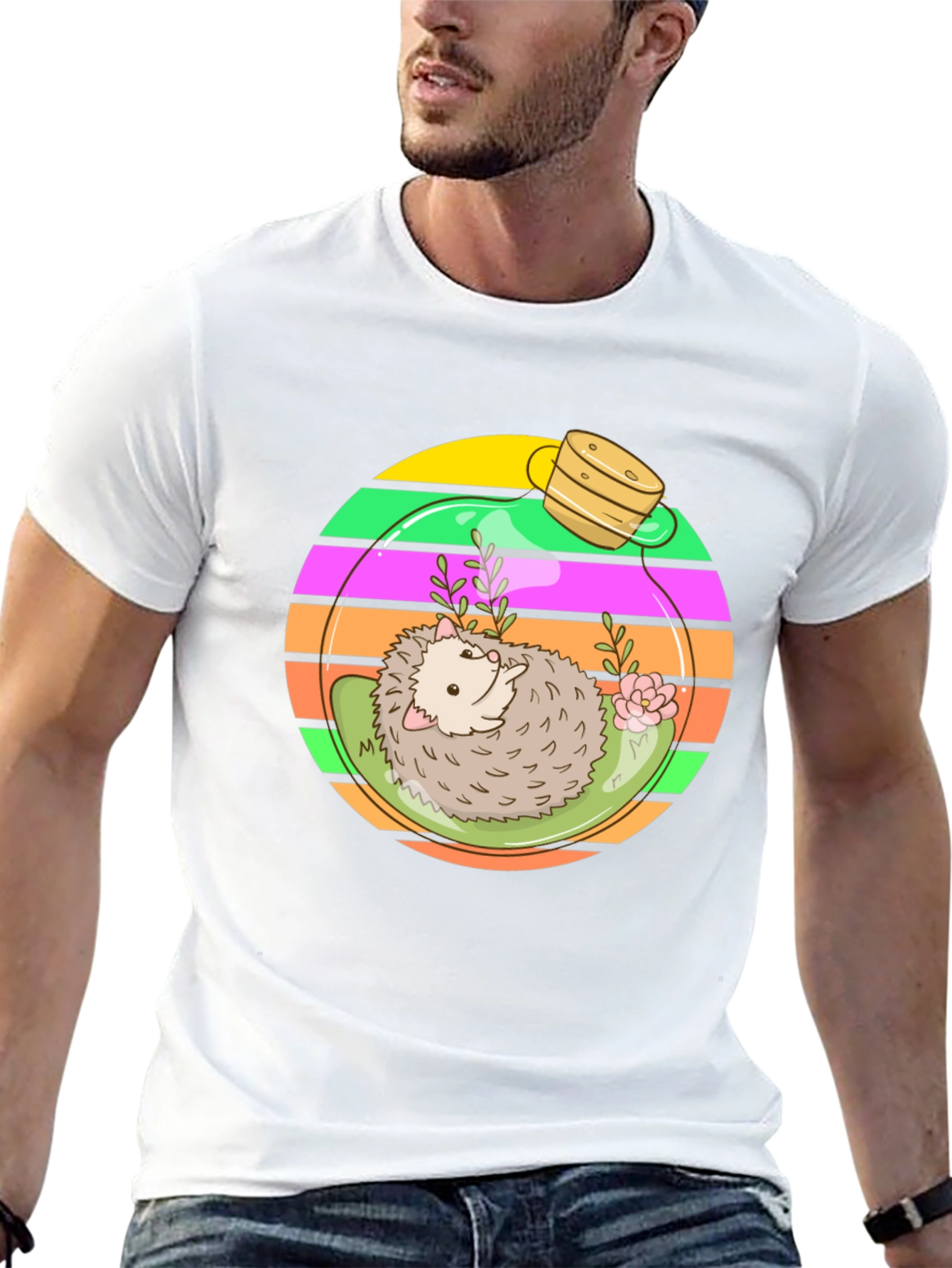 Hedgehog Terrarium Graphic Tee - Novelty T-Shirt