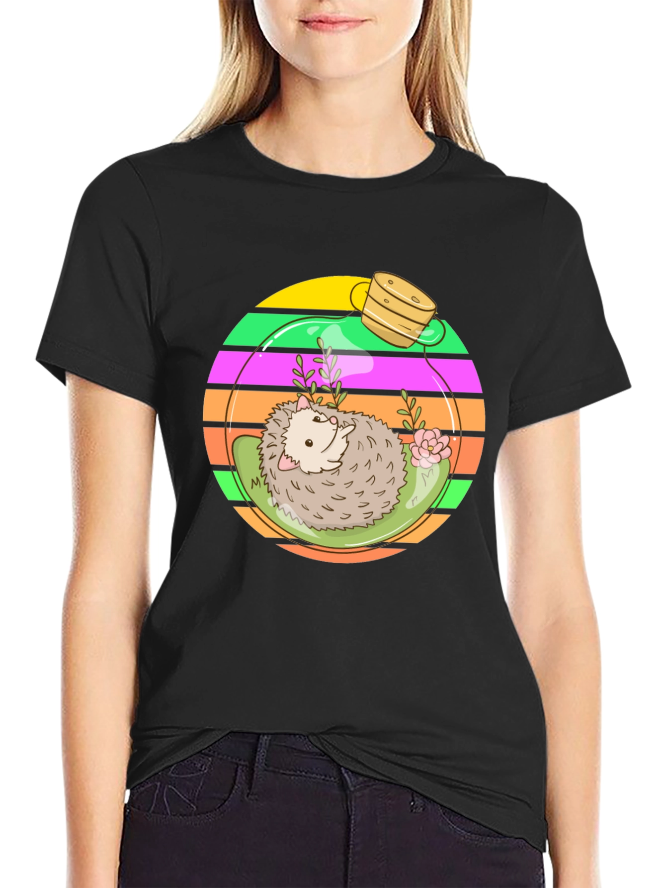 Hedgehog Terrarium Graphic Tee - Novelty T-Shirt