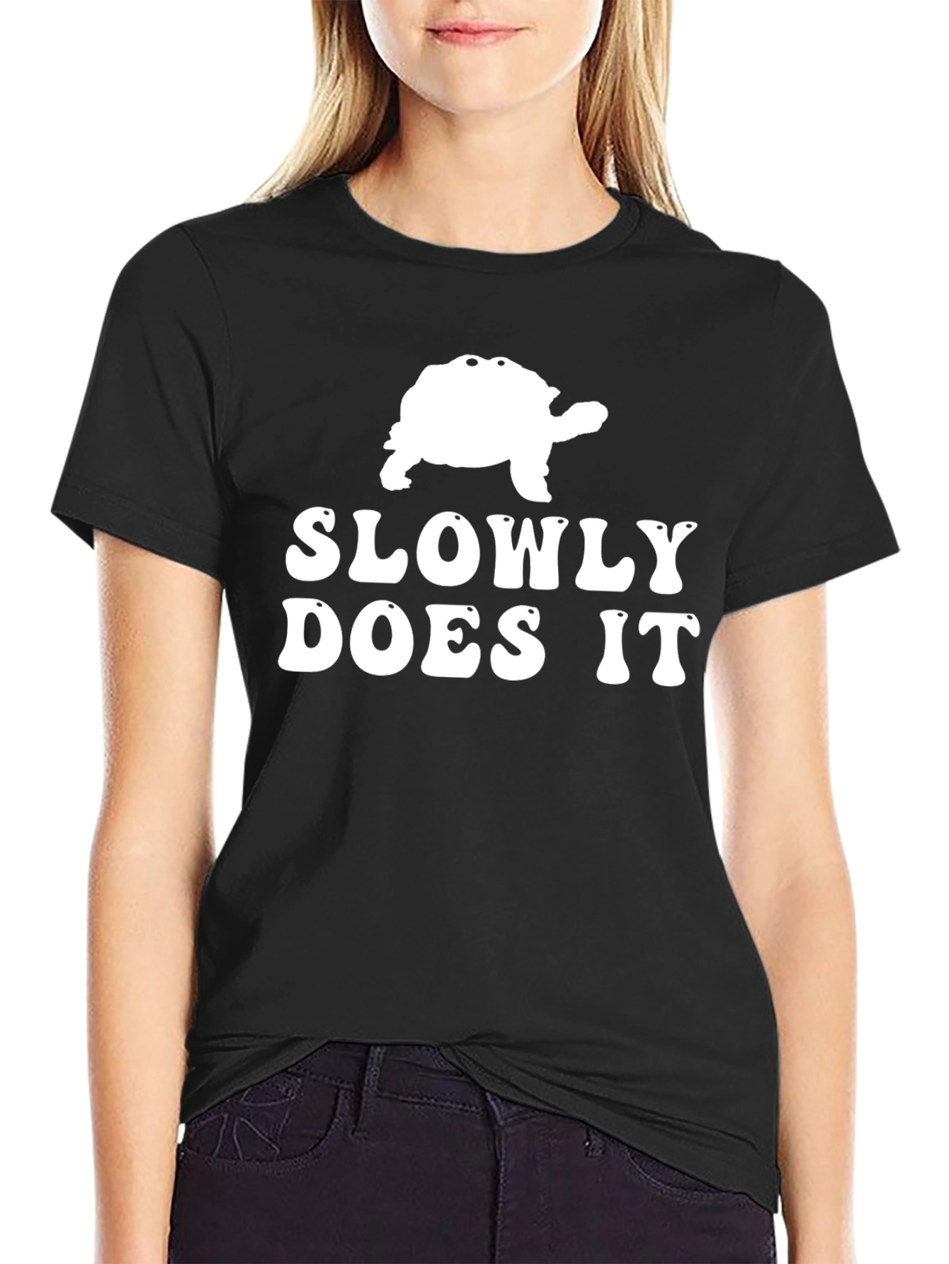 Slowly Does It Turtle Graphic Tee - Black Cotton