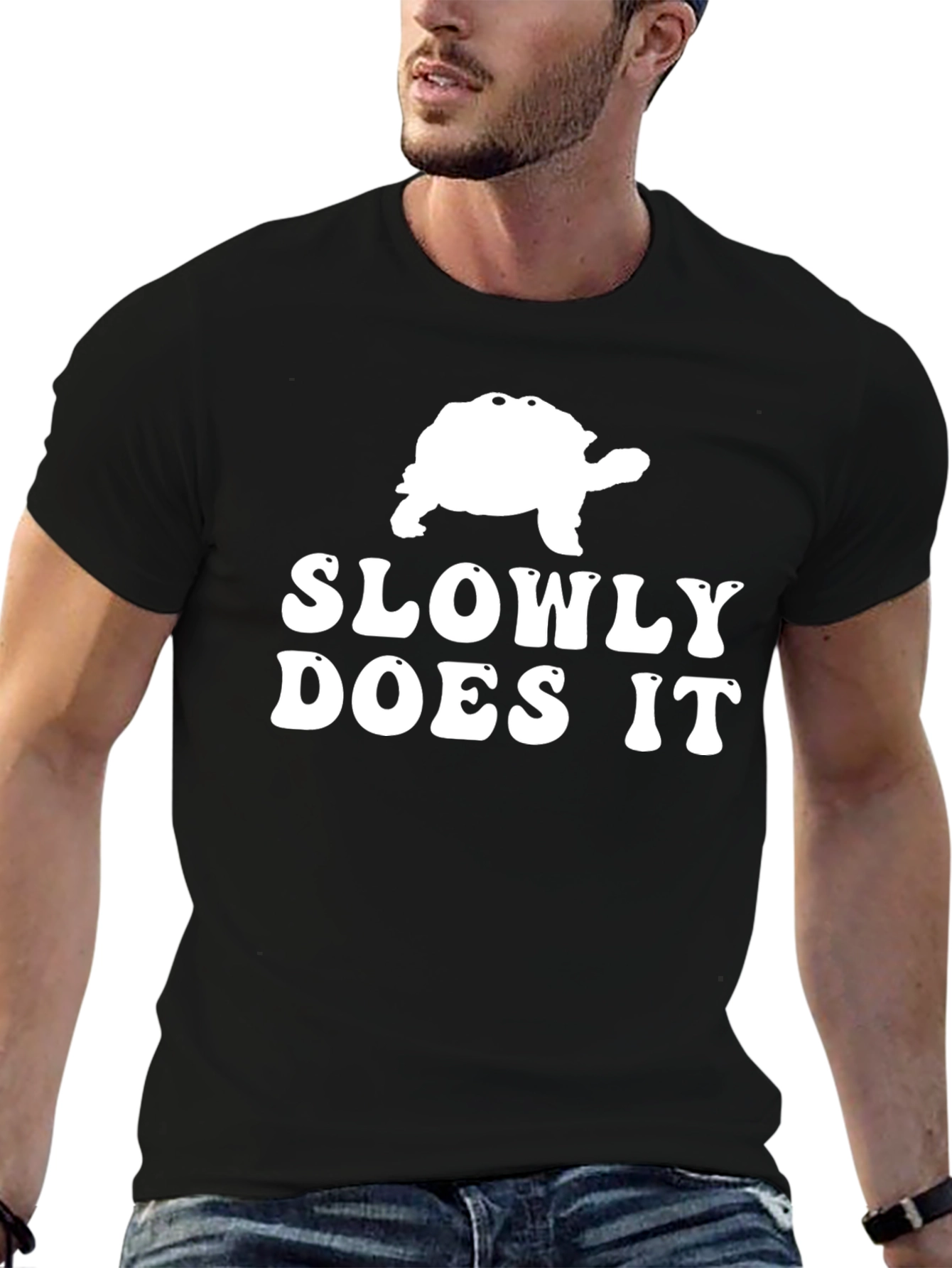 Slowly Does It Turtle Graphic Tee - Black Cotton