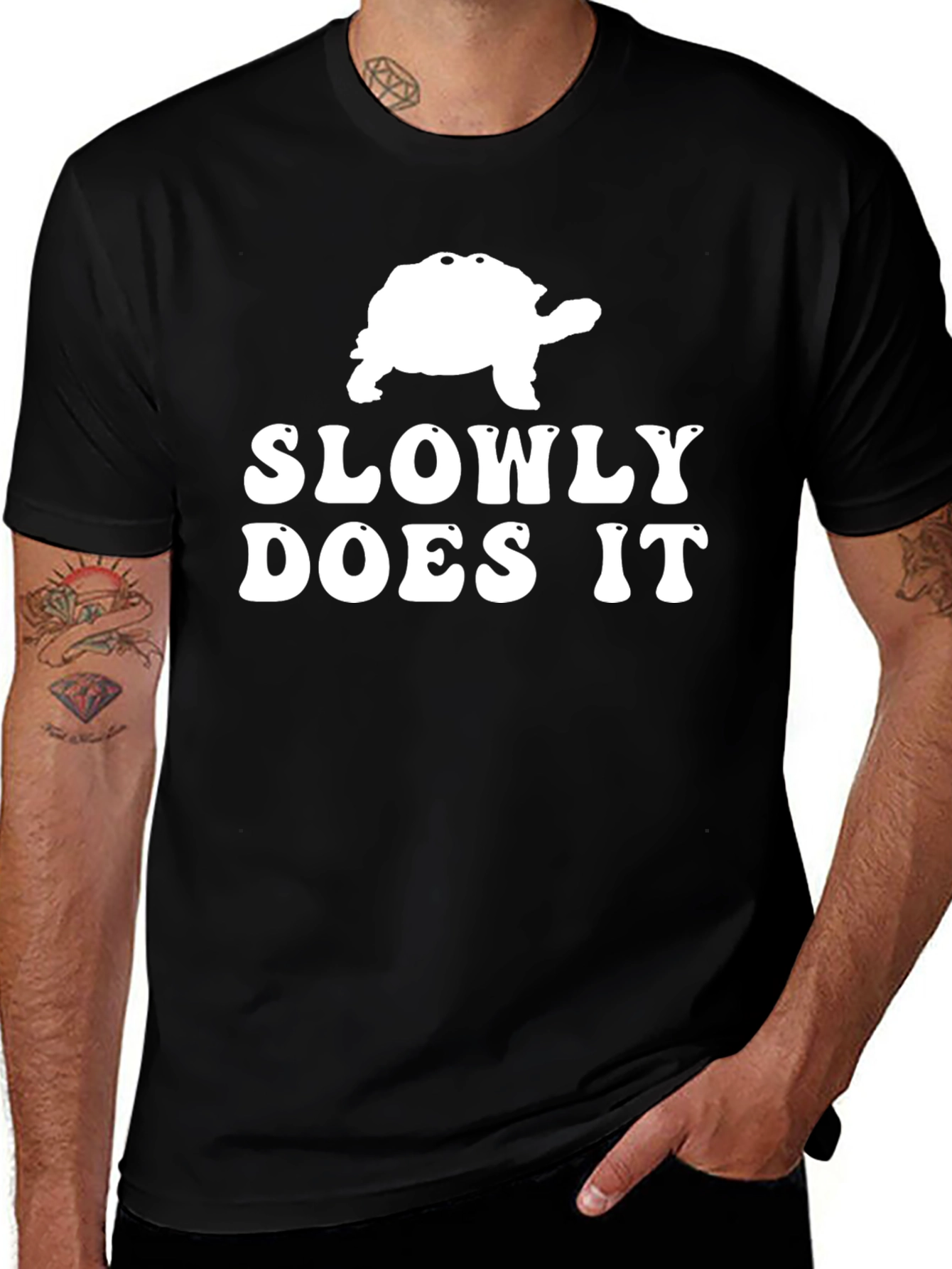 Slowly Does It Turtle Graphic Tee - Black Cotton
