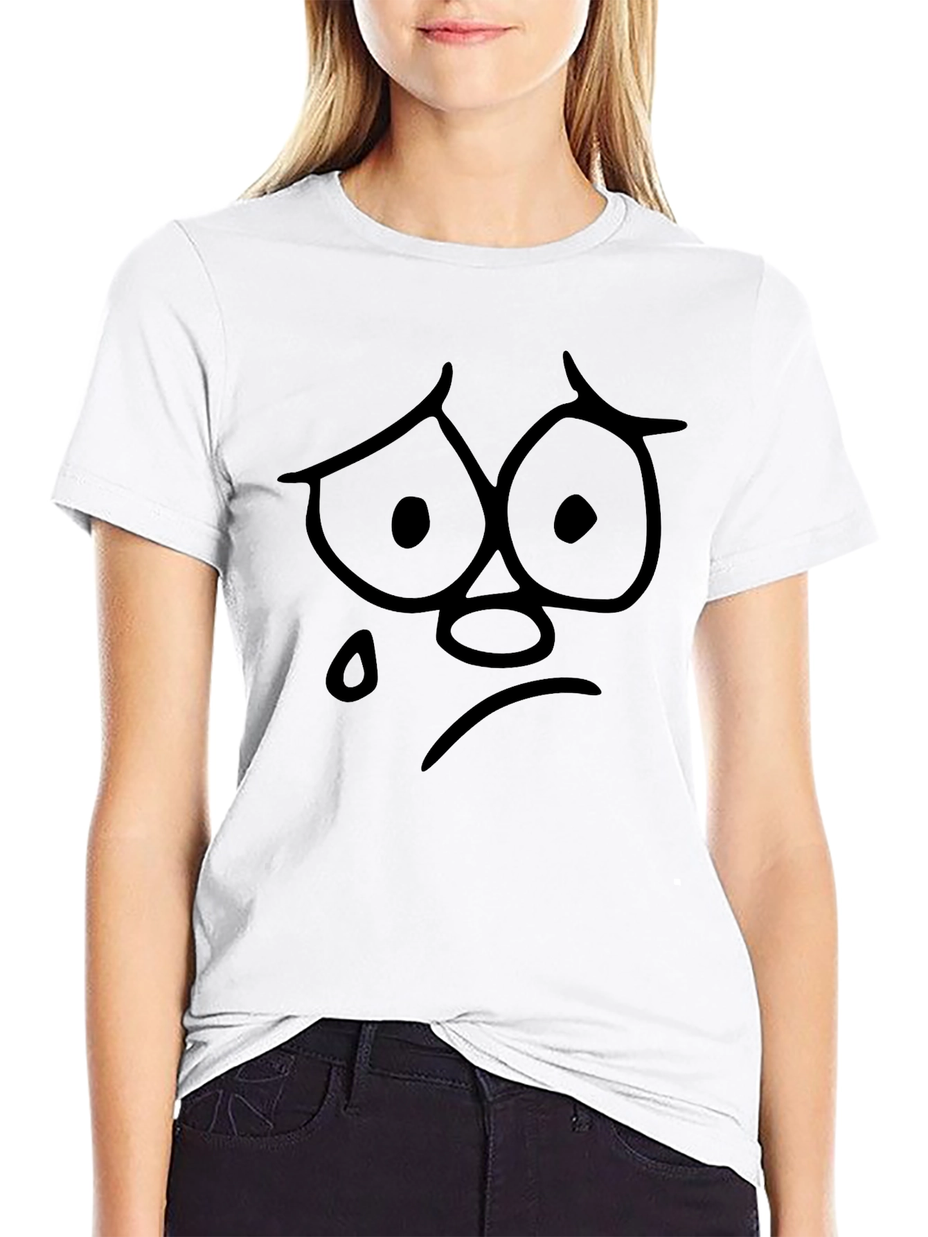 Sad Face Graphic Print Black T-Shirt