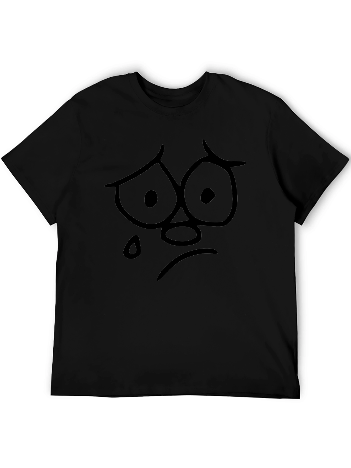 Sad Face Graphic Print Black T-Shirt