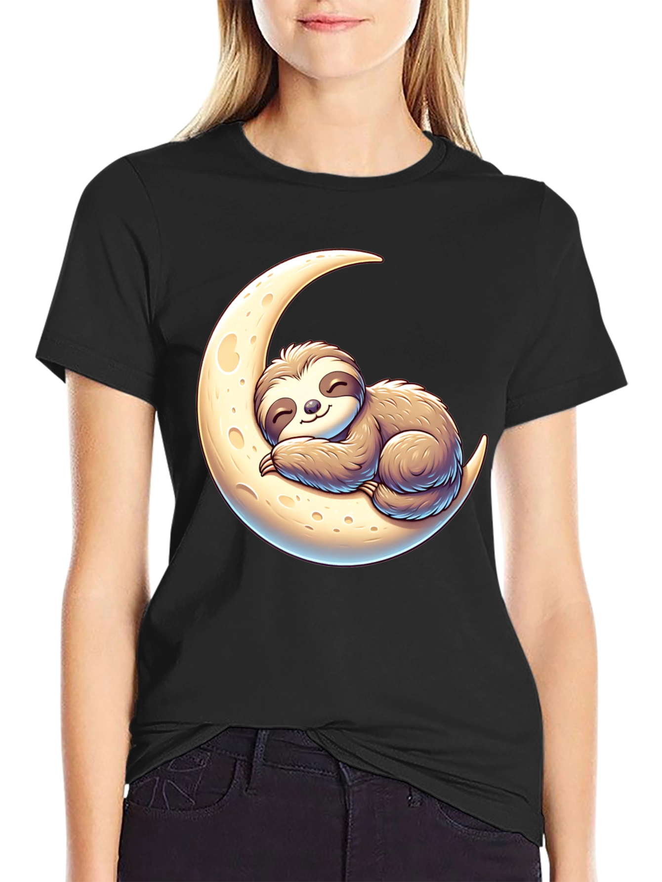 Sloth on Moon Graphic Tee - Relaxed Fit