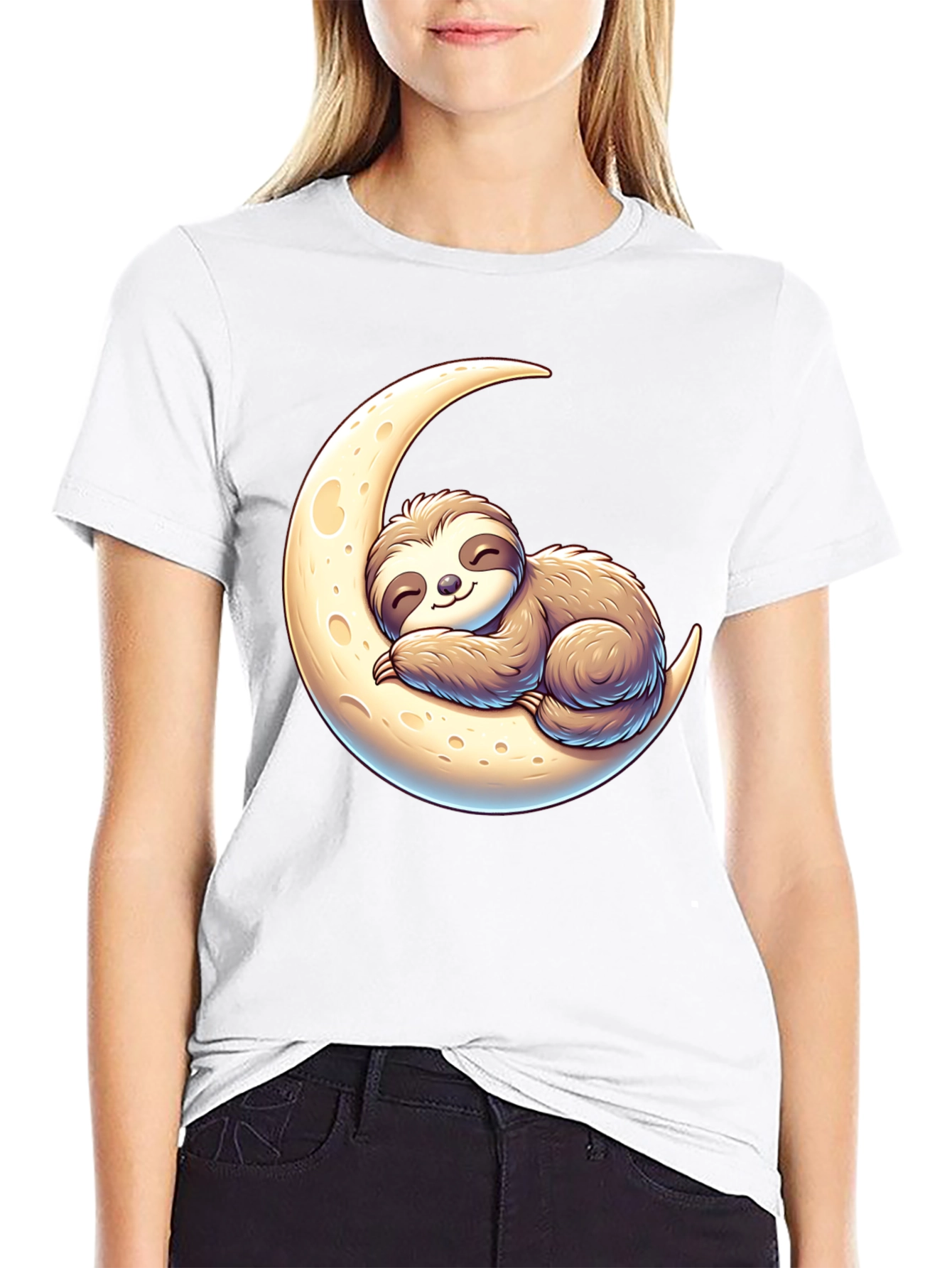 Sloth on Moon Graphic Tee - Relaxed Fit