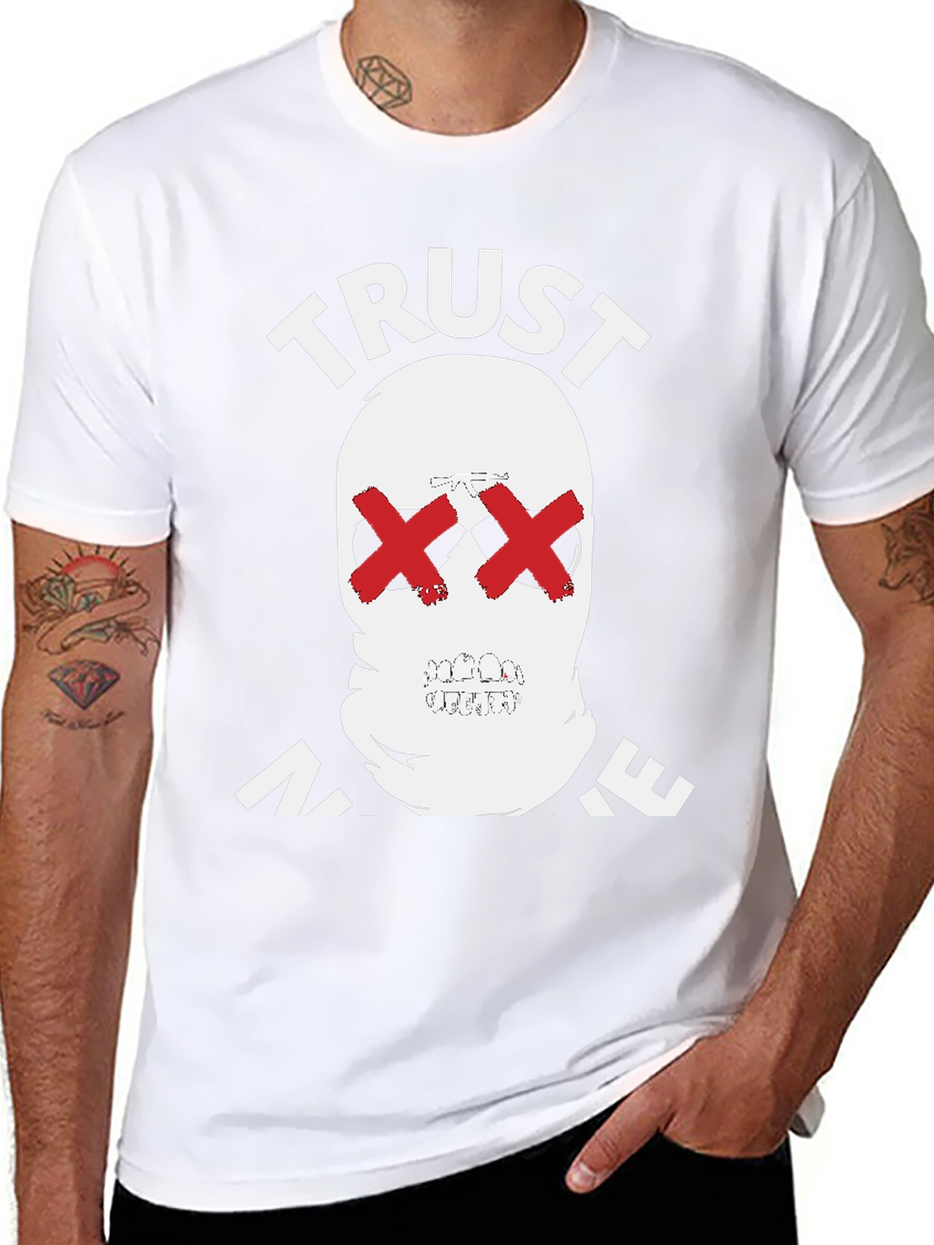 Trust No One Graphic Tee - Skull Red X
