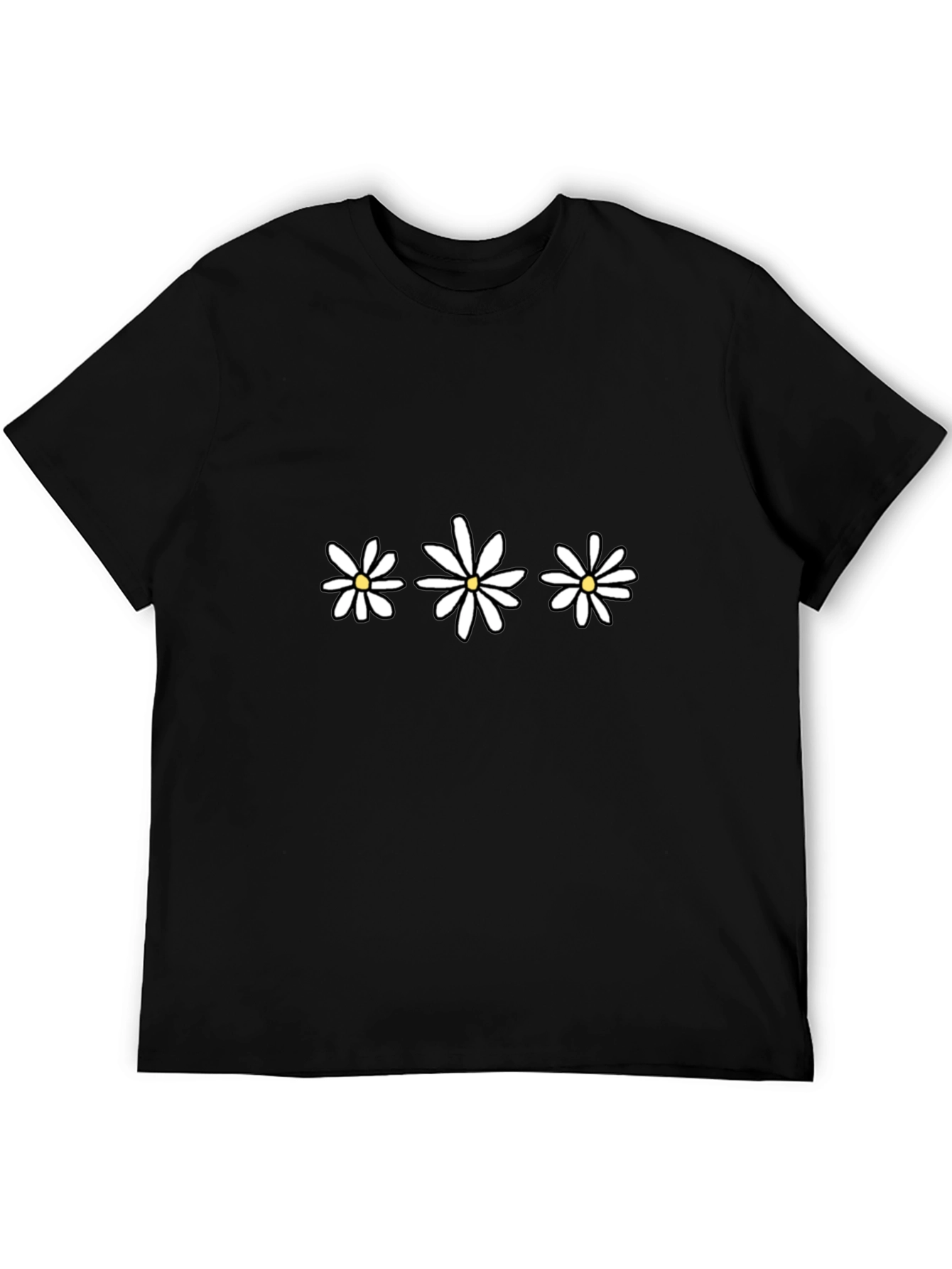 Floral Daisy T-Shirt - Casual Black Tee