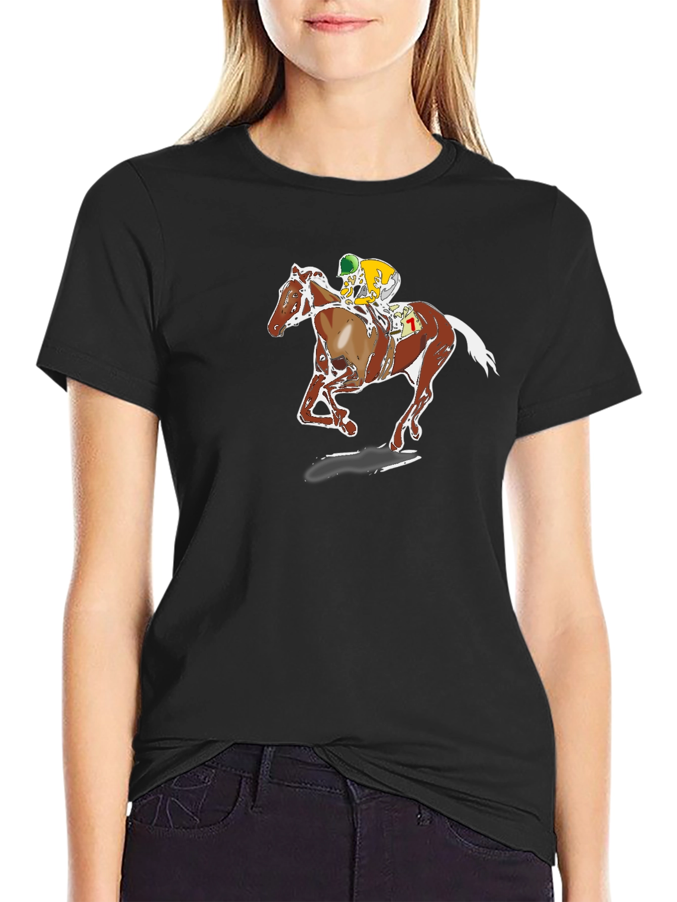Horse Racing Graphic Tee - Black Cotton T-Shirt