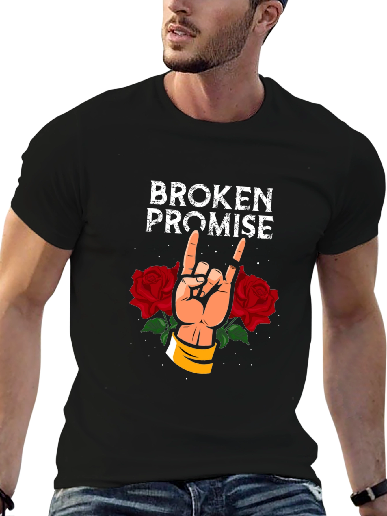 Broken Promise Graphic Tee - Rock & Roses Design