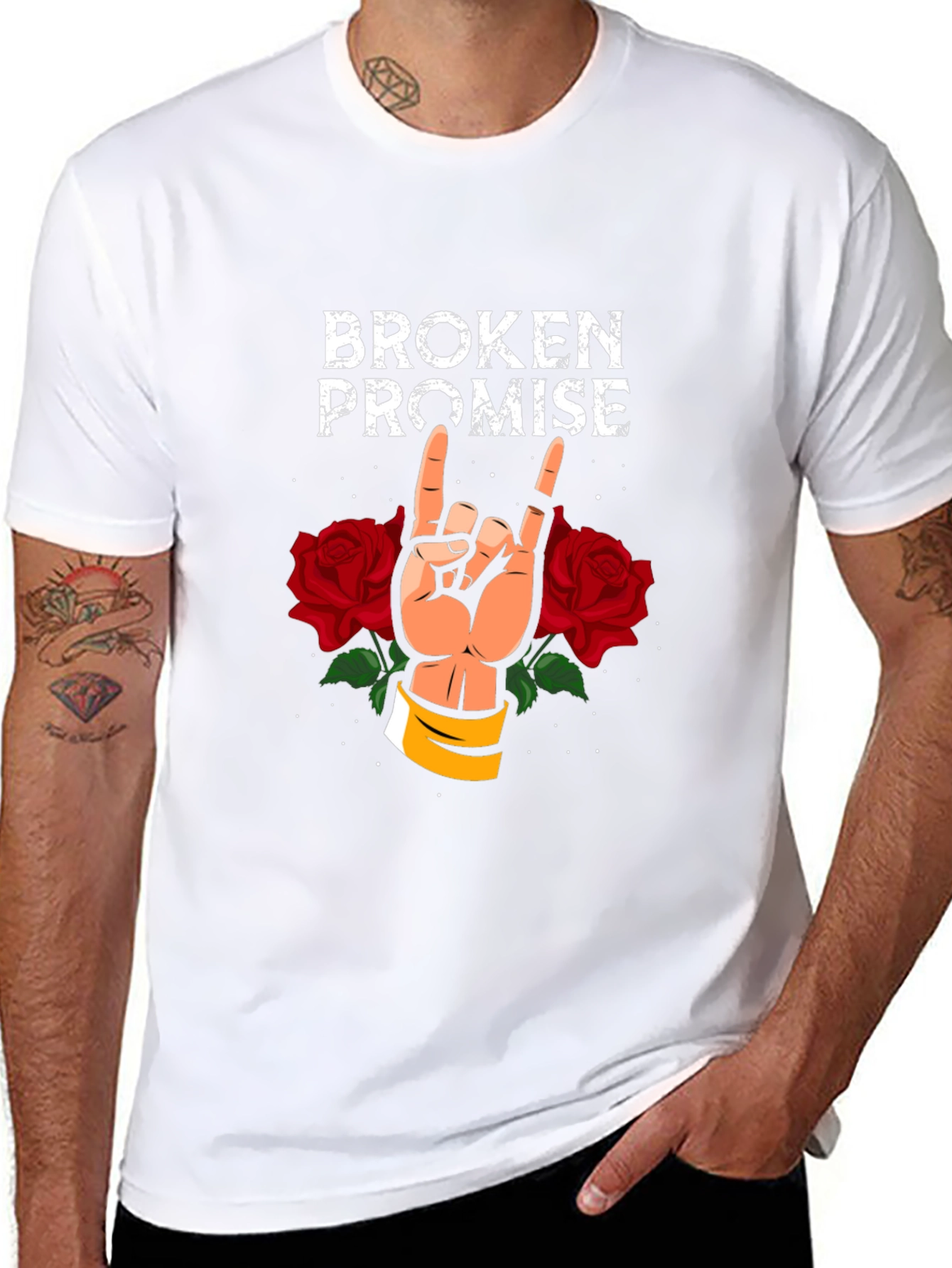 Broken Promise Graphic Tee - Rock & Roses Design