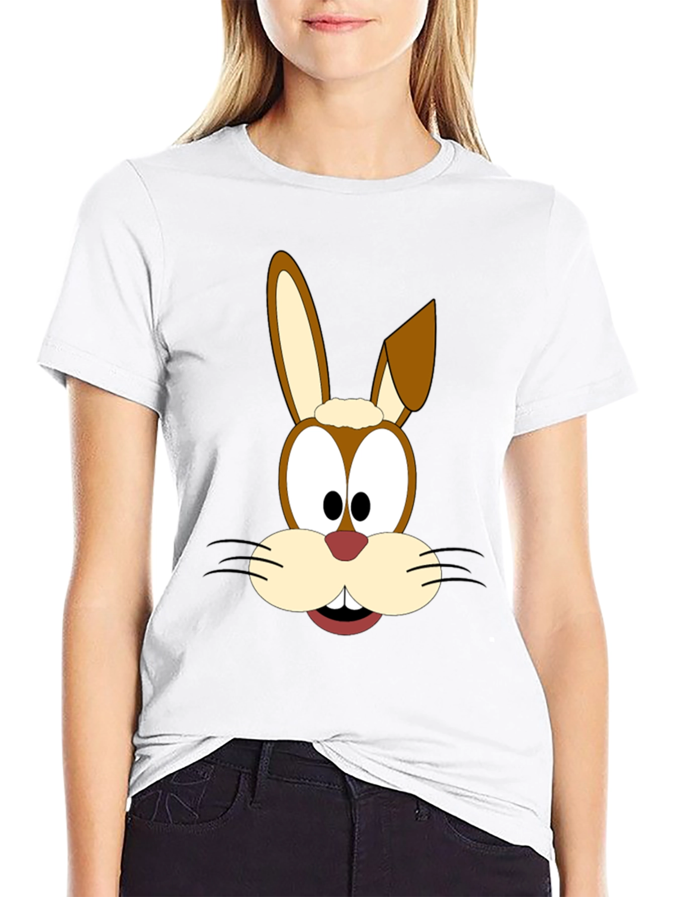 Cartoon Rabbit Graphic Tee - Black T-Shirt