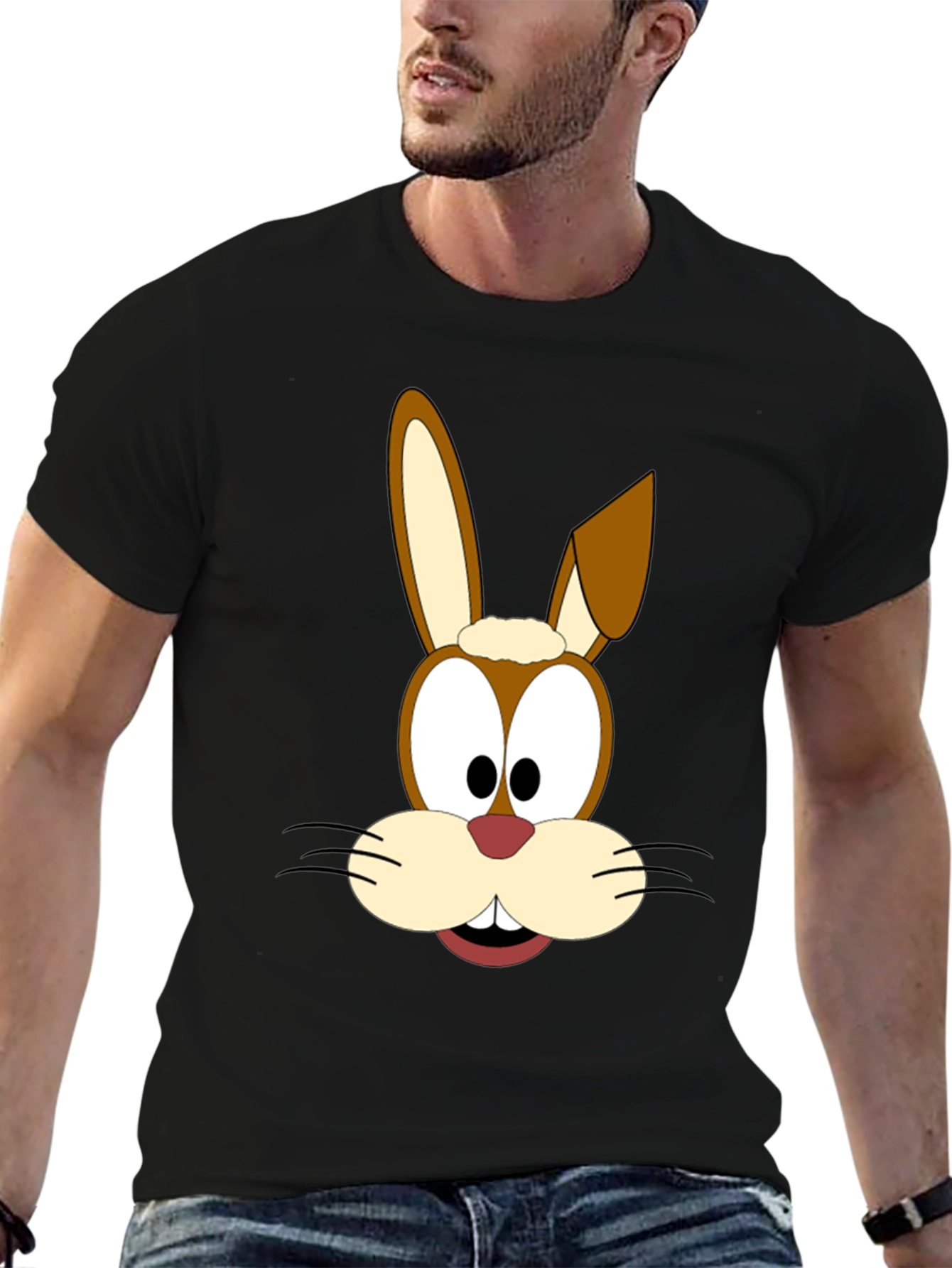 Cartoon Rabbit Graphic Tee - Black T-Shirt