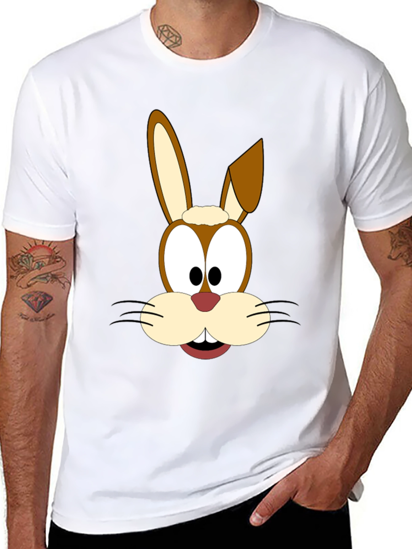 Cartoon Rabbit Graphic Tee - Black T-Shirt