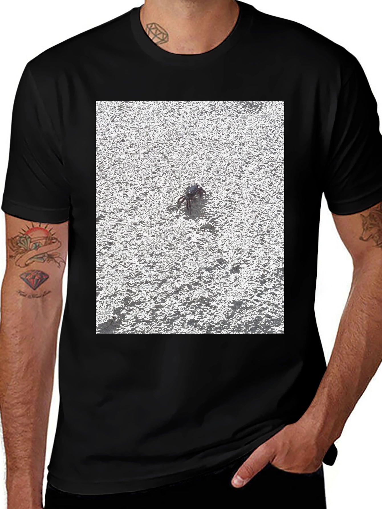 Unique Crab Design Black T-Shirt