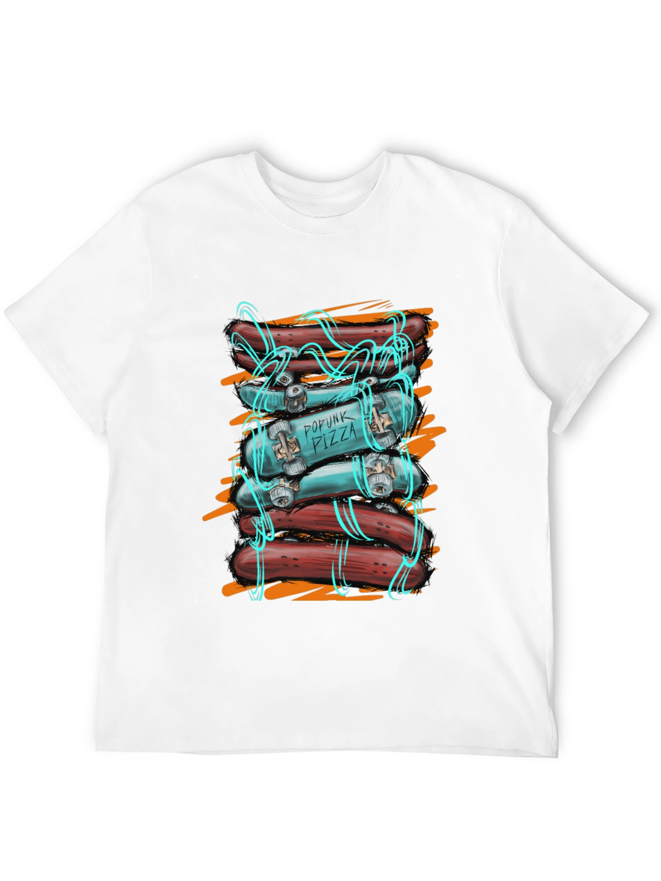 Popunk Pizza Skateboard & Hotdog T-Shirt