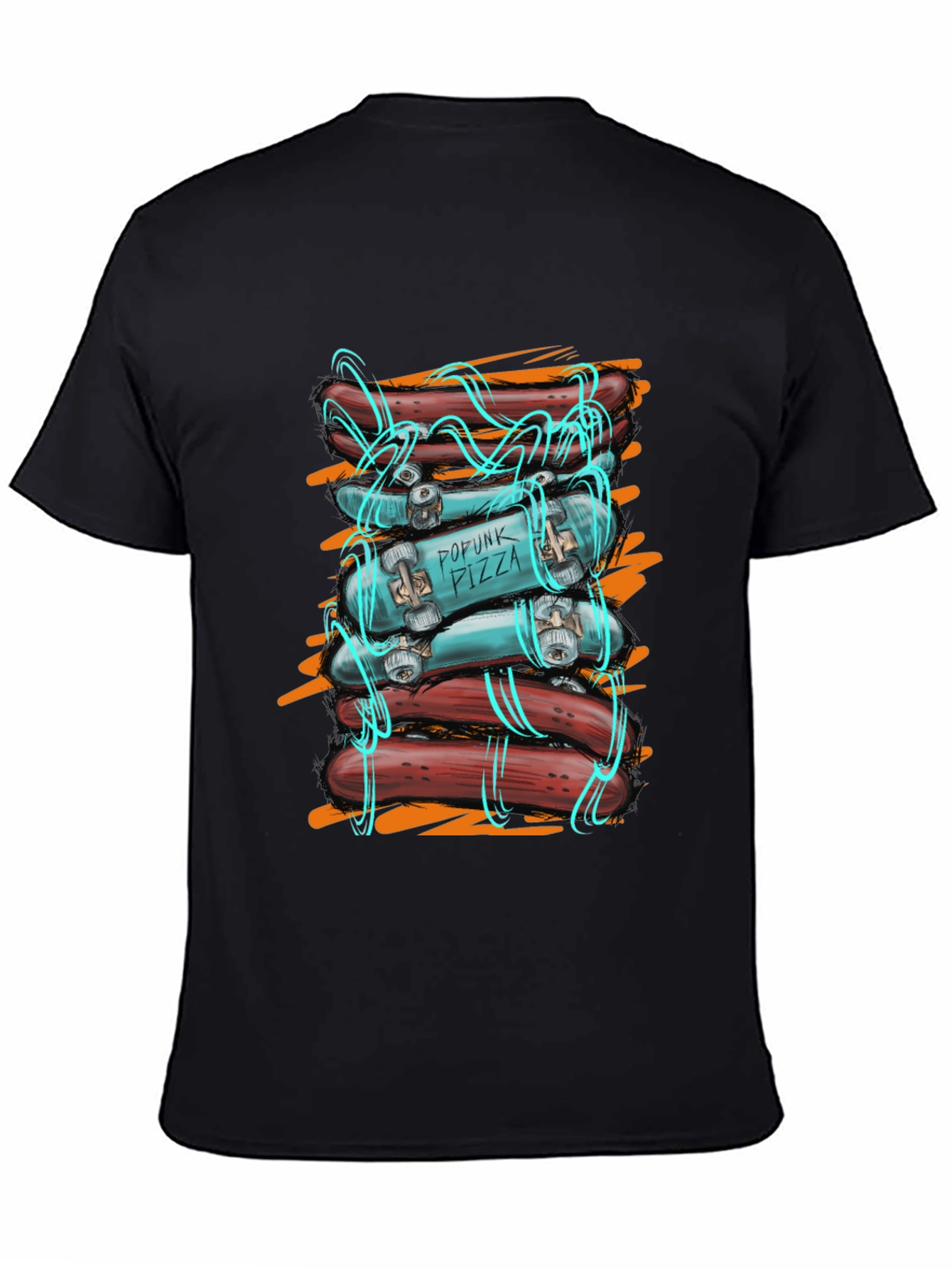 Popunk Pizza Skateboard & Hotdog T-Shirt