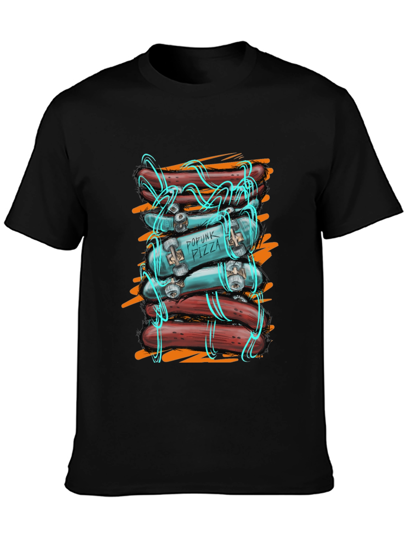 Popunk Pizza Skateboard & Hotdog T-Shirt