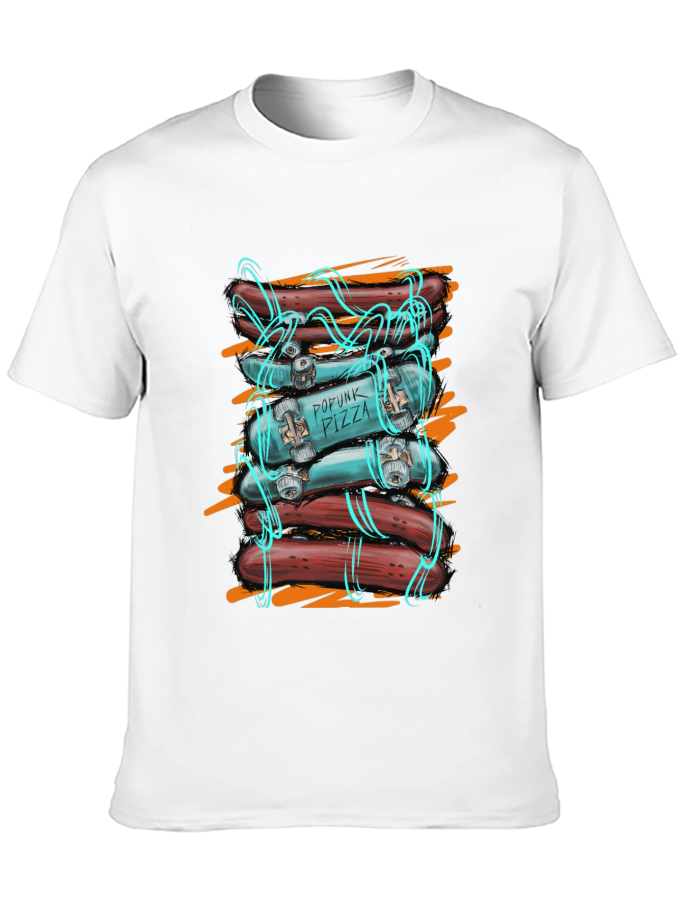 Popunk Pizza Skateboard & Hotdog T-Shirt