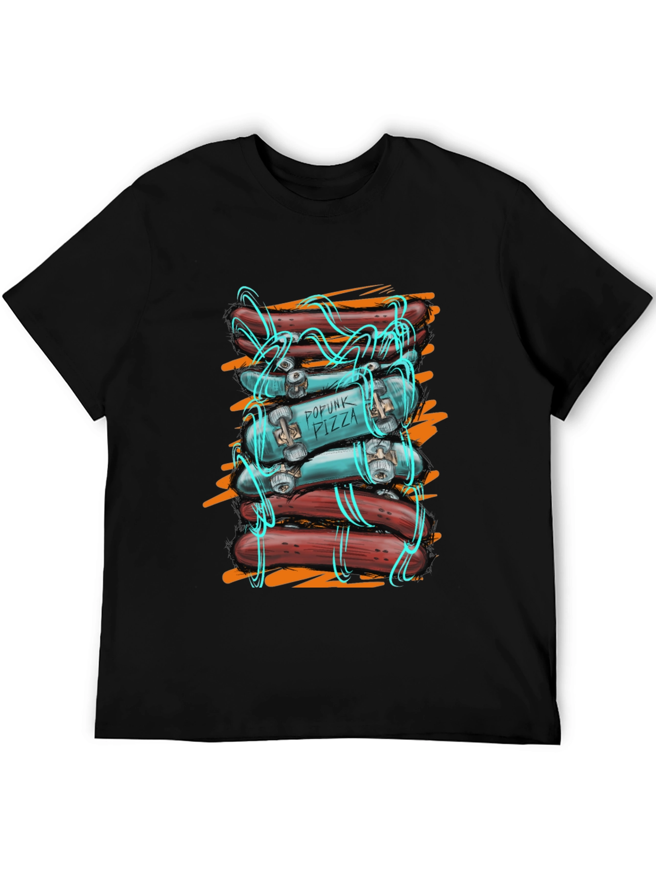 Popunk Pizza Skateboard & Hotdog T-Shirt