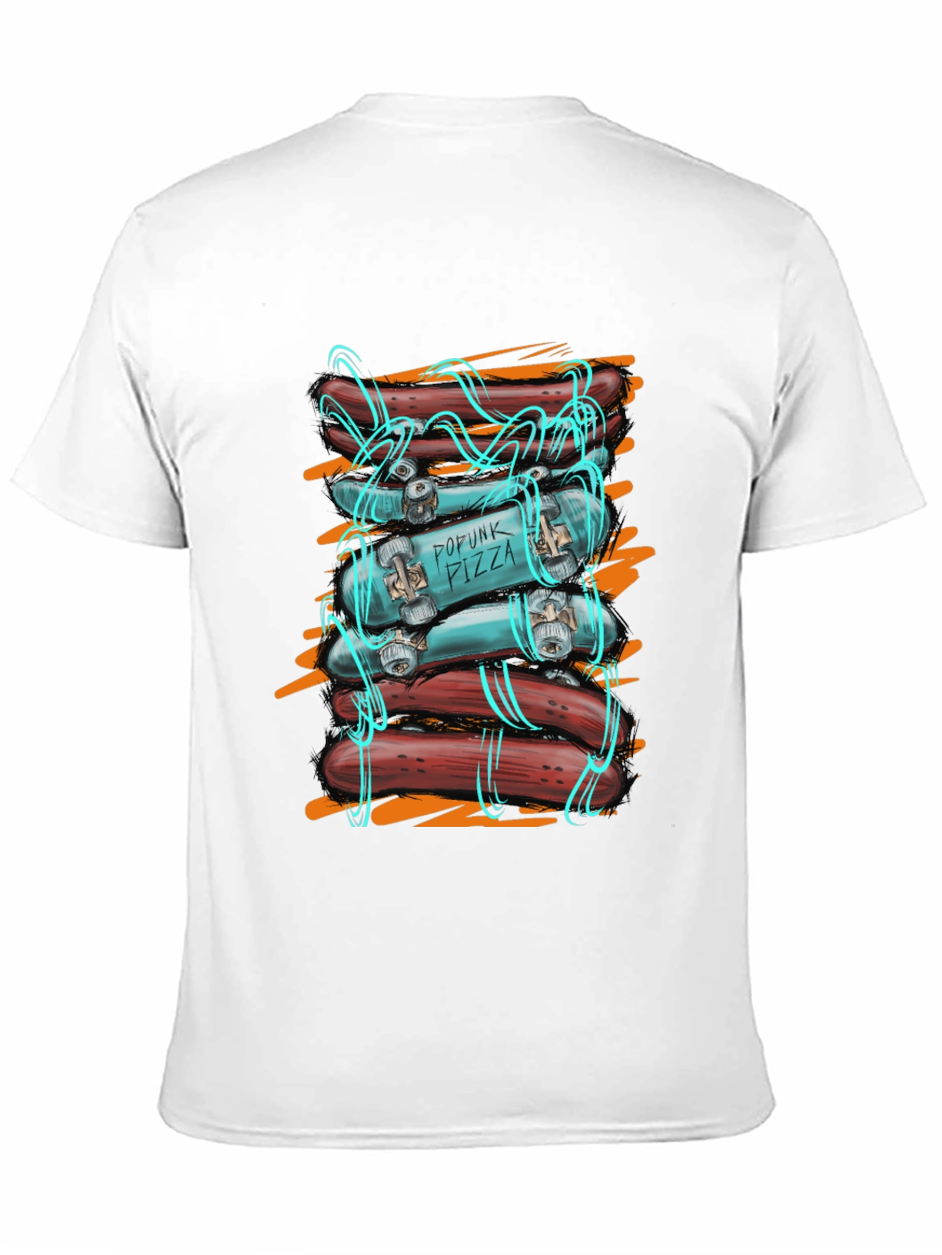 Popunk Pizza Skateboard & Hotdog T-Shirt