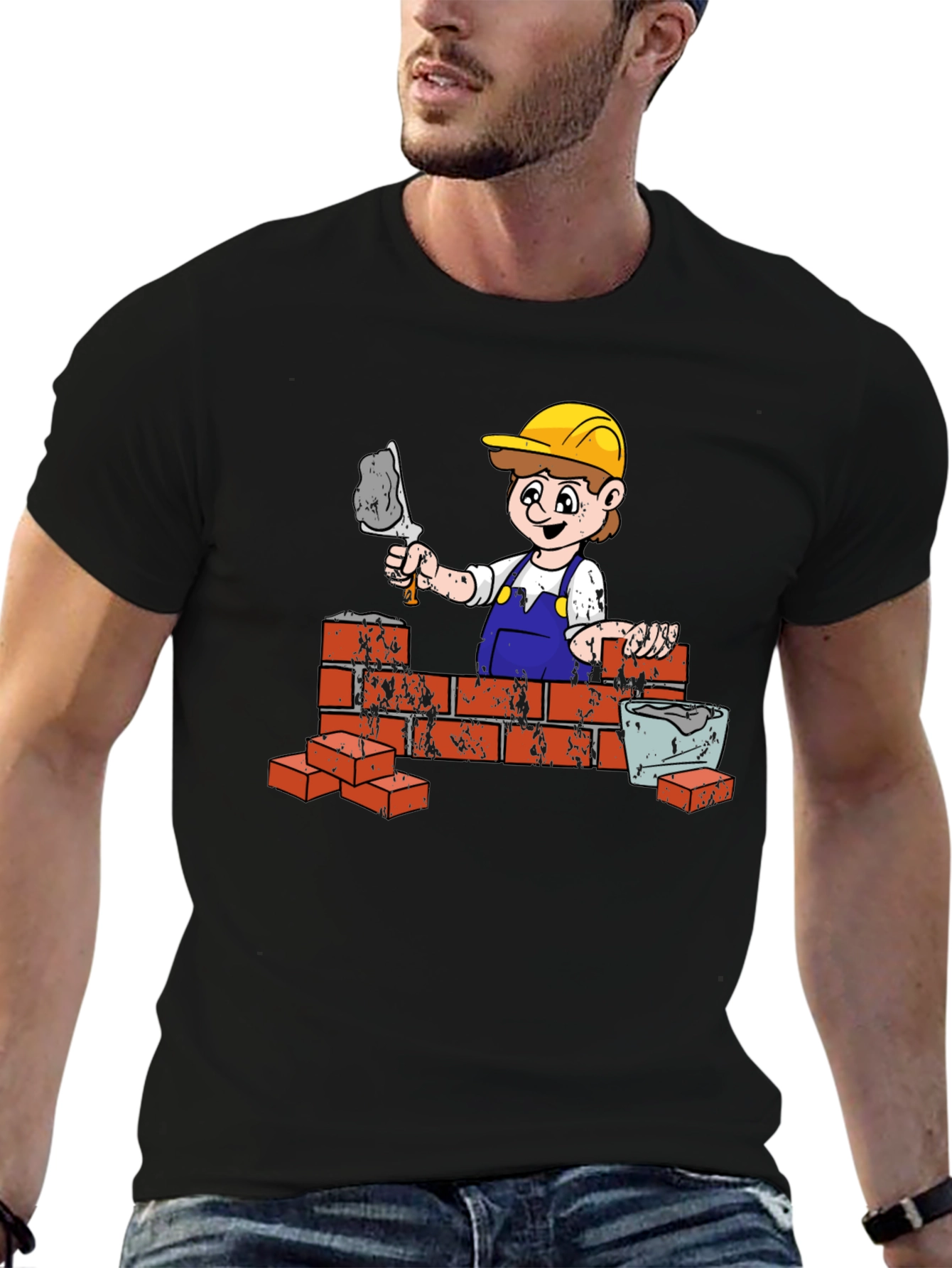 Construction Worker Cartoon Graphic T-Shirt