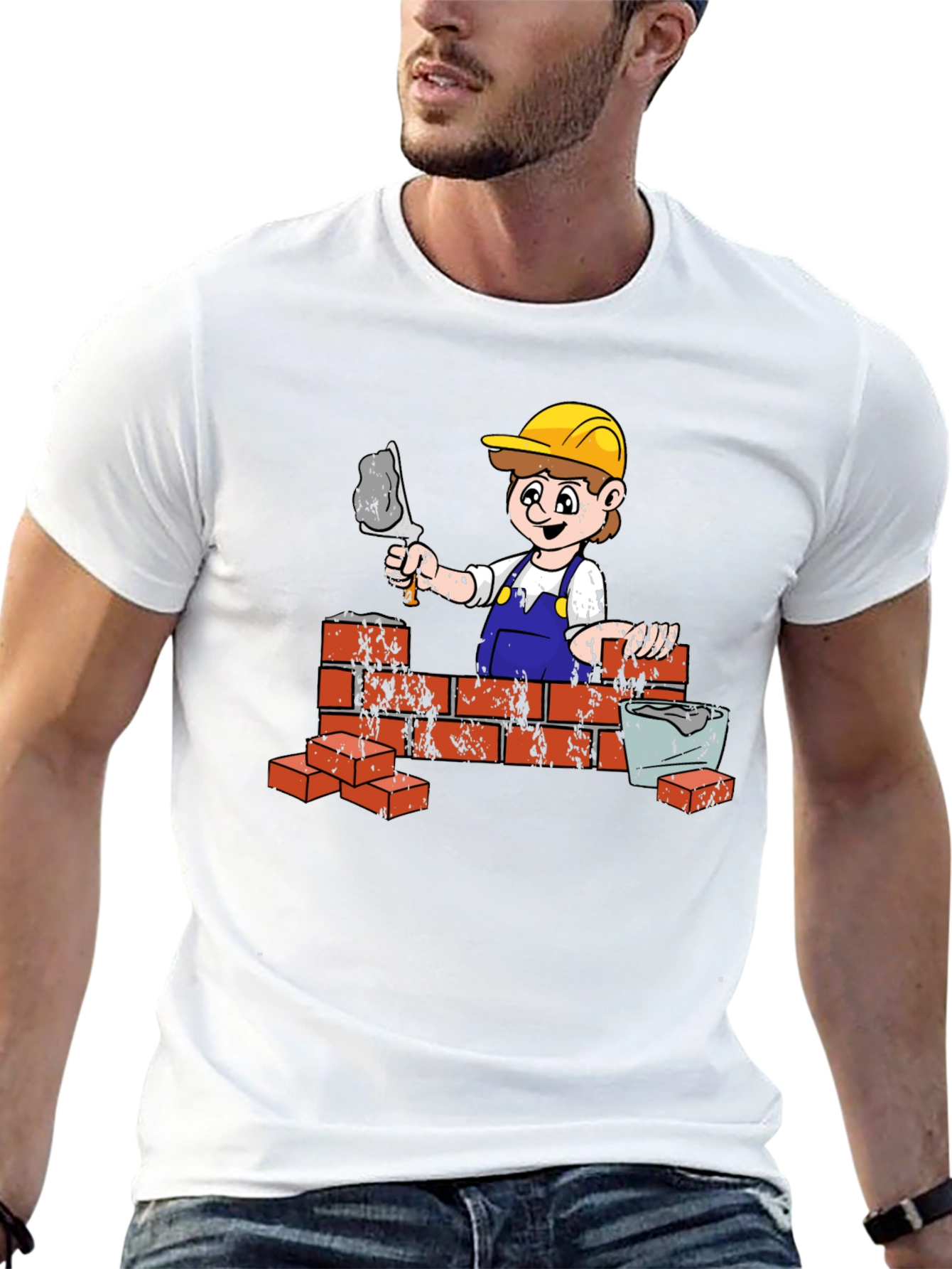 Construction Worker Cartoon Graphic T-Shirt