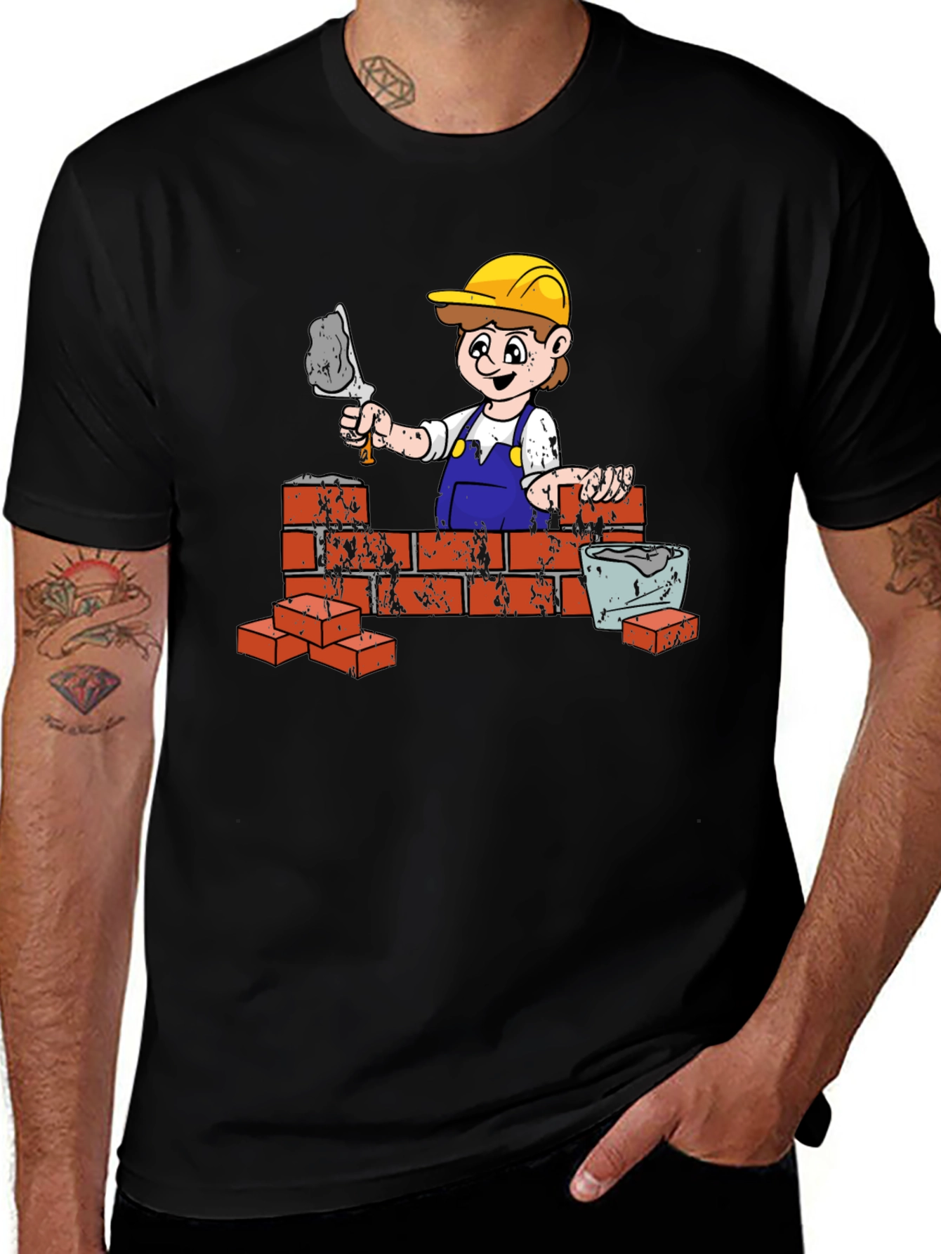 Construction Worker Cartoon Graphic T-Shirt