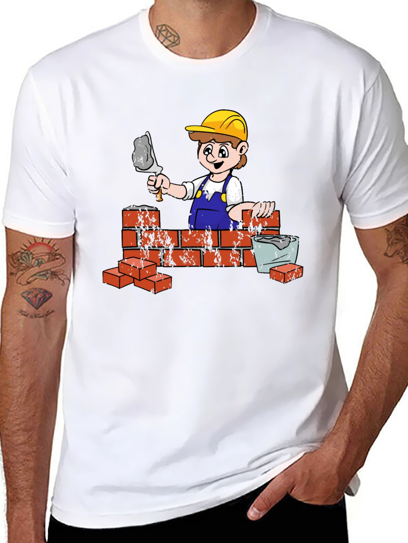 Construction Worker Cartoon Graphic T-Shirt