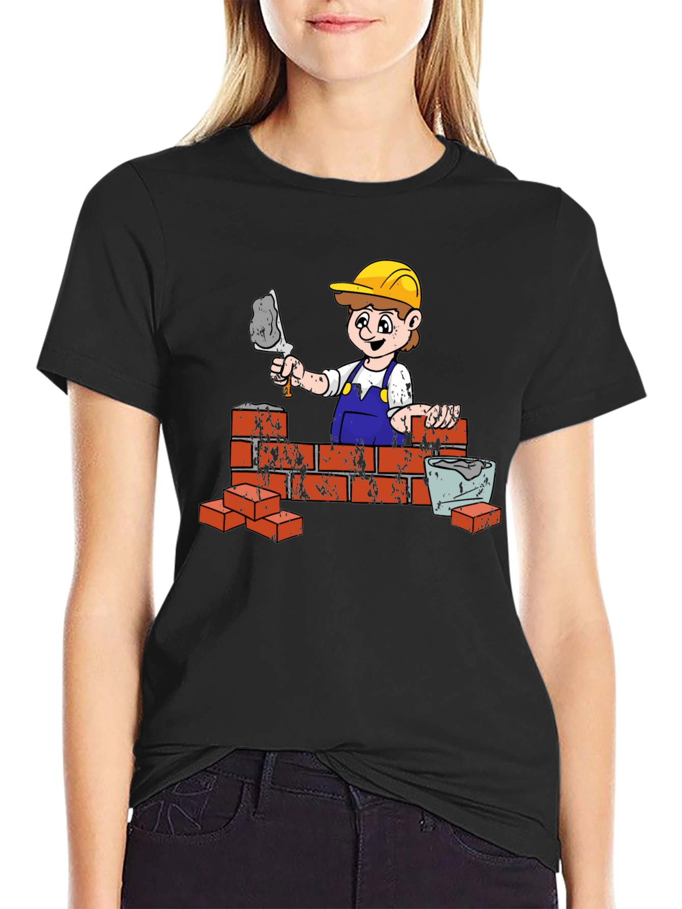 Construction Worker Cartoon Graphic T-Shirt