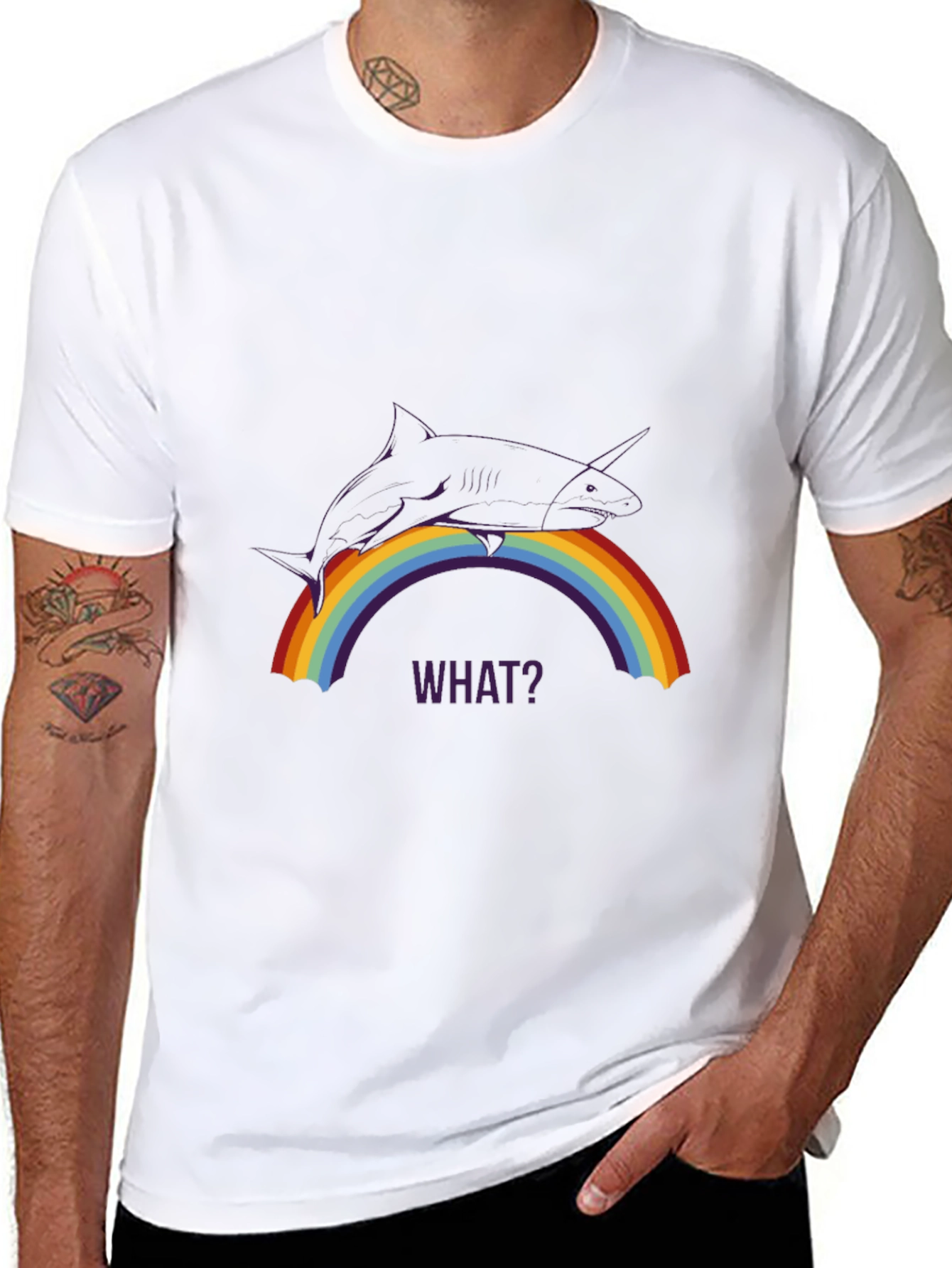 Shark Unicorn Rainbow Mens Black T-Shirt