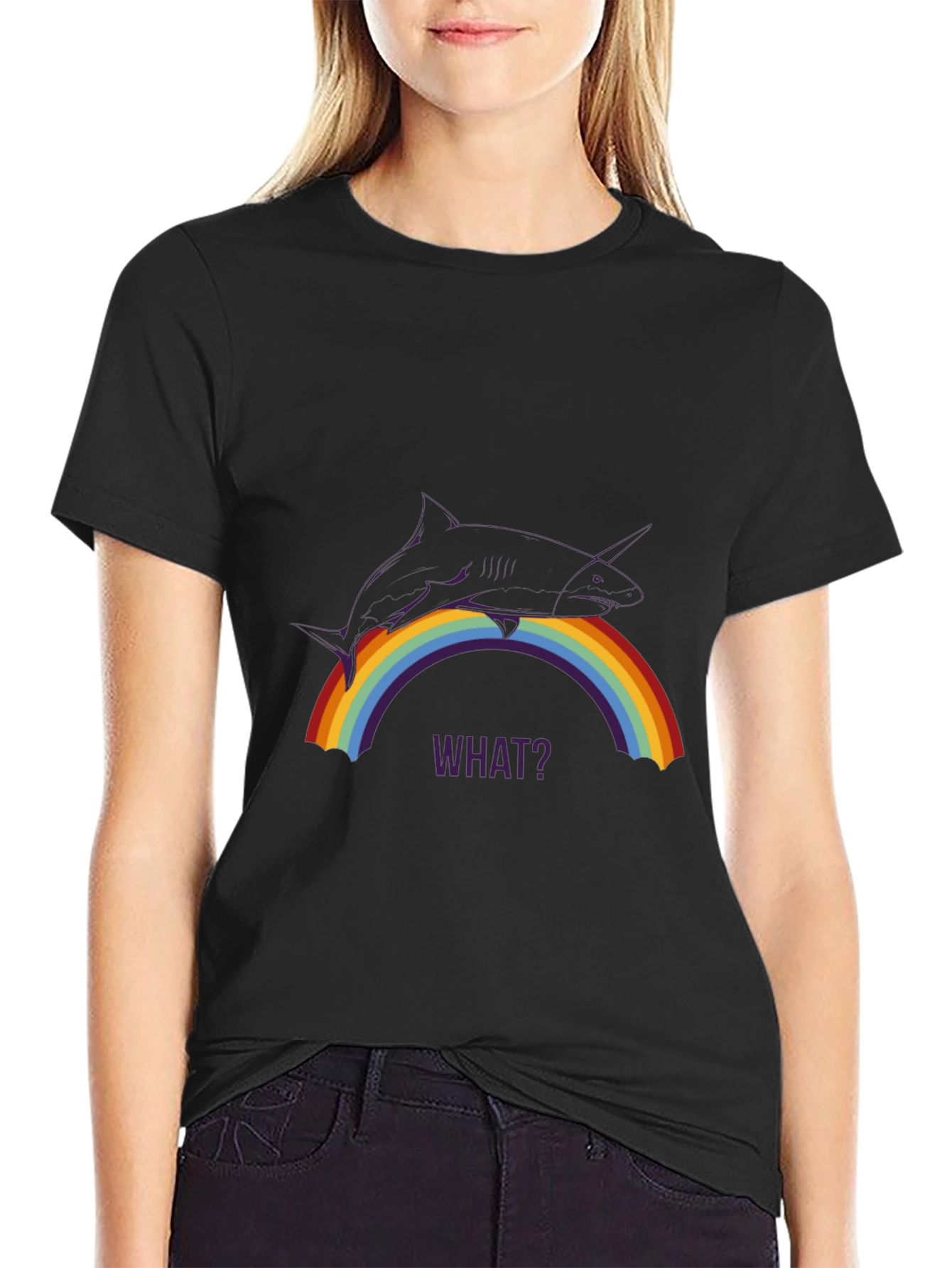 Shark Unicorn Rainbow Mens Black T-Shirt